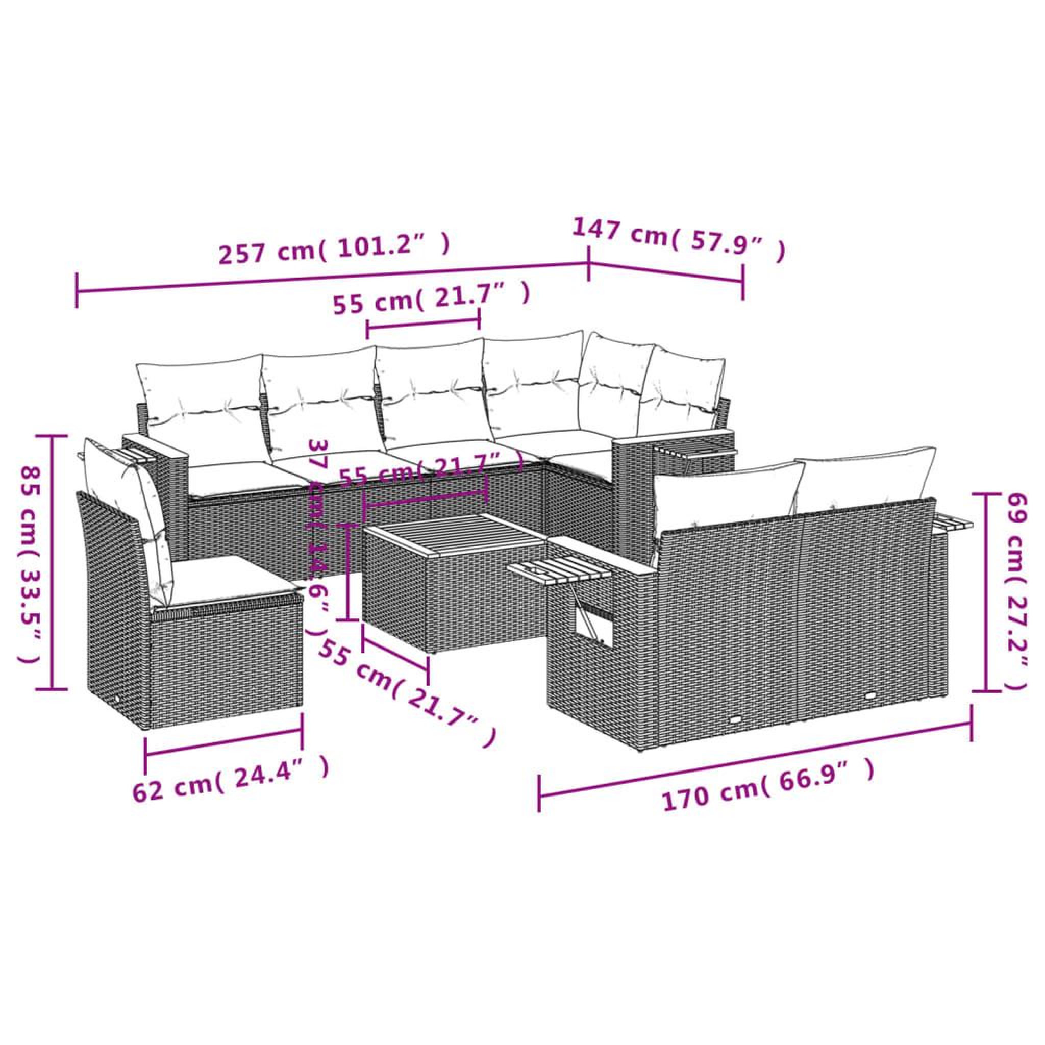 Voir la diapositive 6 : VIDAXL Salon de jardin 9 pcs avec coussins gris resine tressee