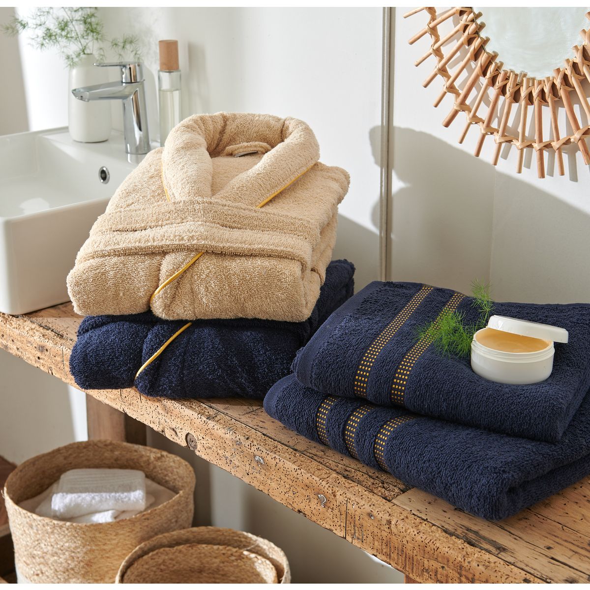 Coffret cadeau 2 serviettes en coton liteau doré 