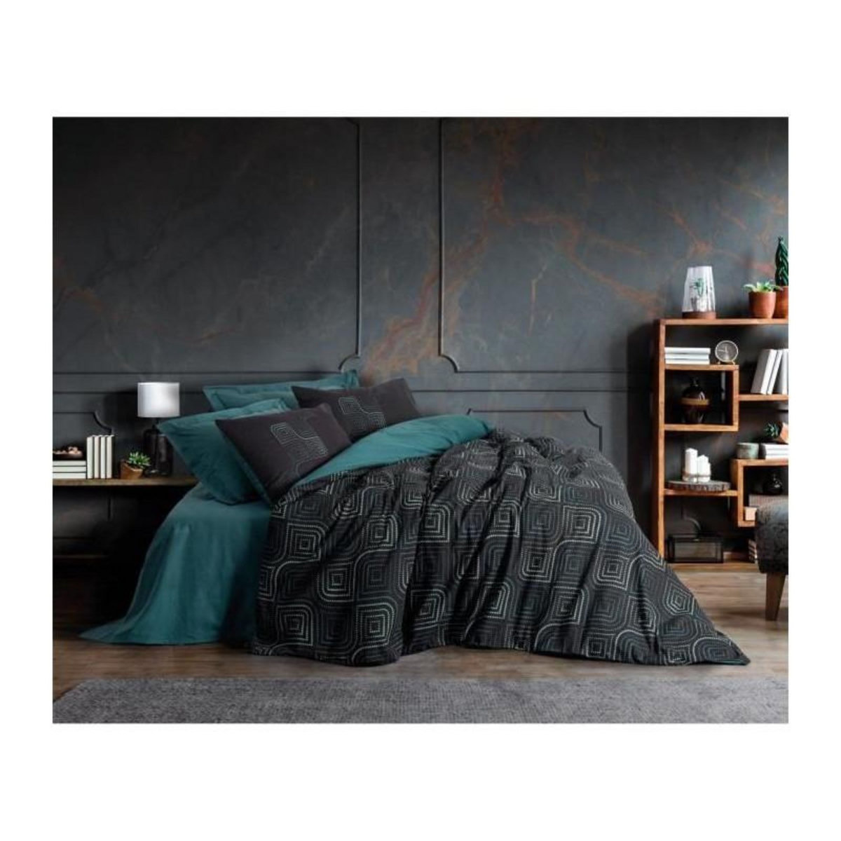 GENERIQUE Parure de lit - 129CTN64619 - 1 housse de couette 220 x 240 cm + 2 taies d'oreiller 60 x 60 cm - 100% coton ranforcé - Bleu