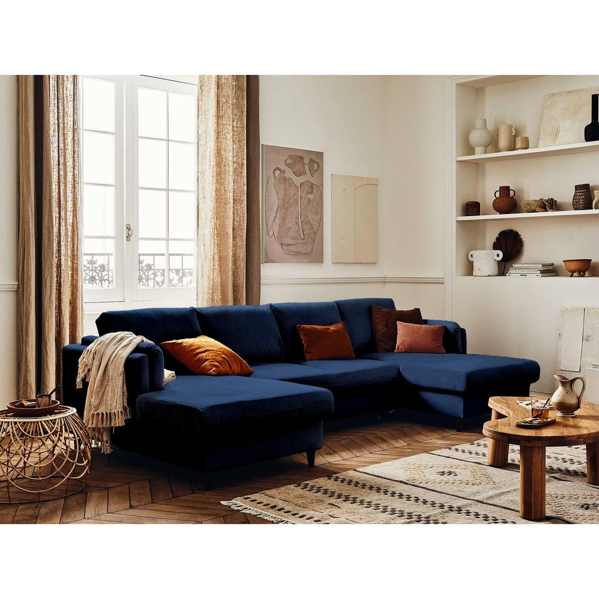 LISA DESIGN Brooke - canapé panoramique en u - 7 places - convertible avec coffre - en velours