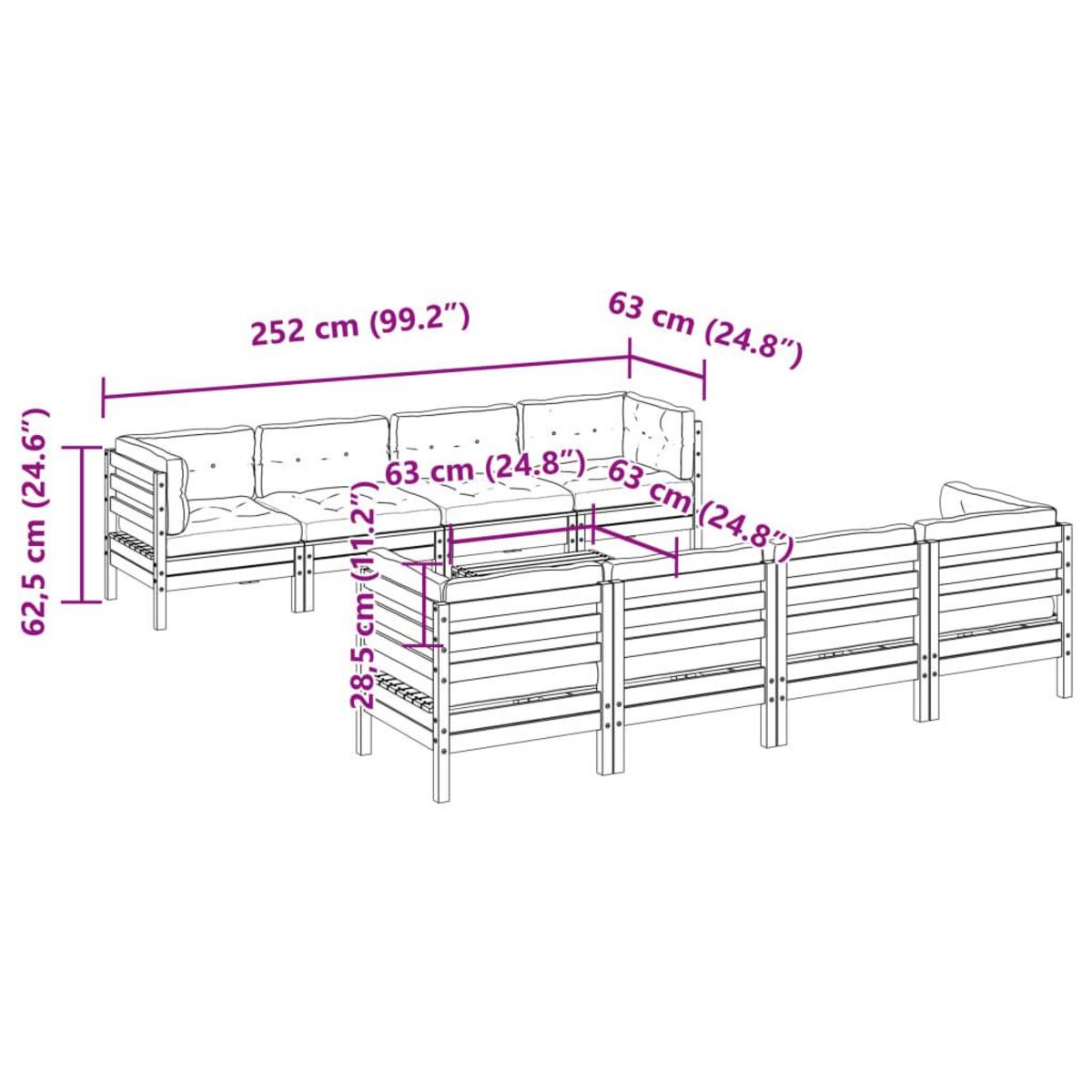 VIDAXL Salon de jardin 9 pcs avec coussins marron cire bois pin massif