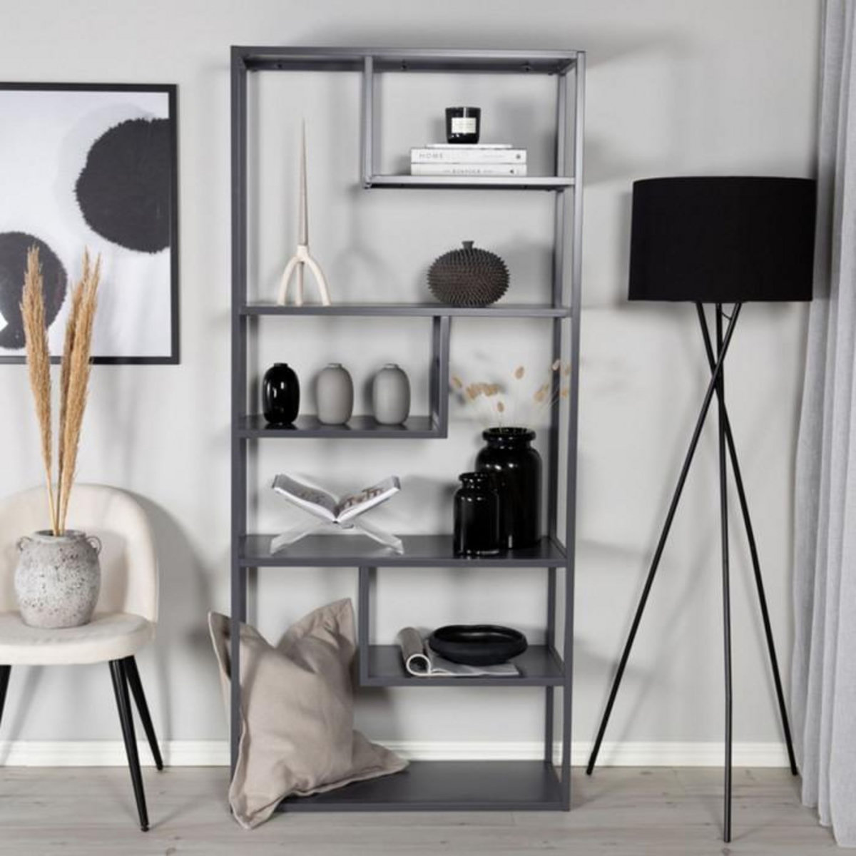 Paris Prix Étagère Bibliothèque 6 Niveaux  Staal  188cm Gris Clair