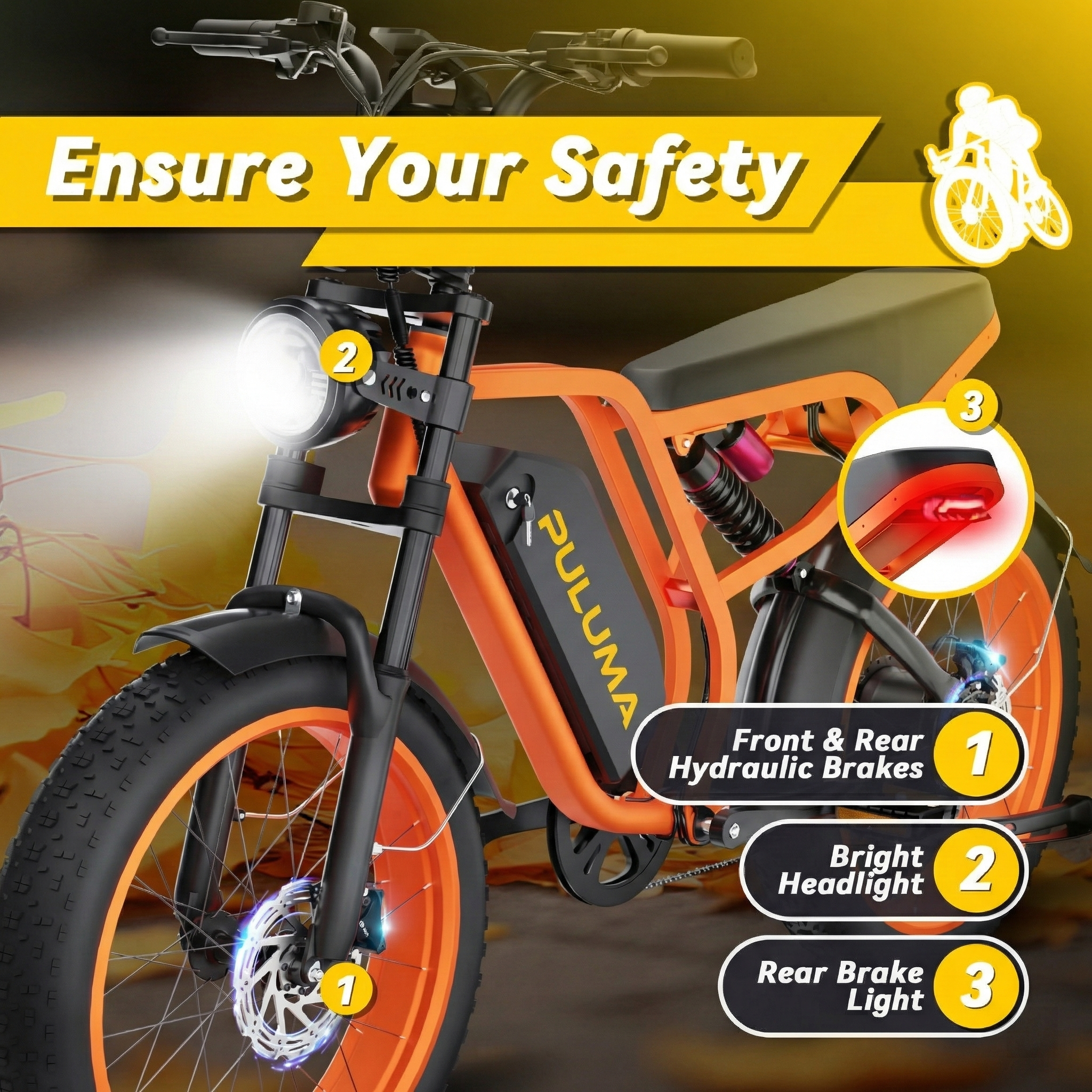 Voir la diapositive 4 : PULUMA Vélo électrique PULUMA SU8, batterie amovible 52 V 20 Ah, freins hydrauliques, vélo Fat Bike 20 pouces