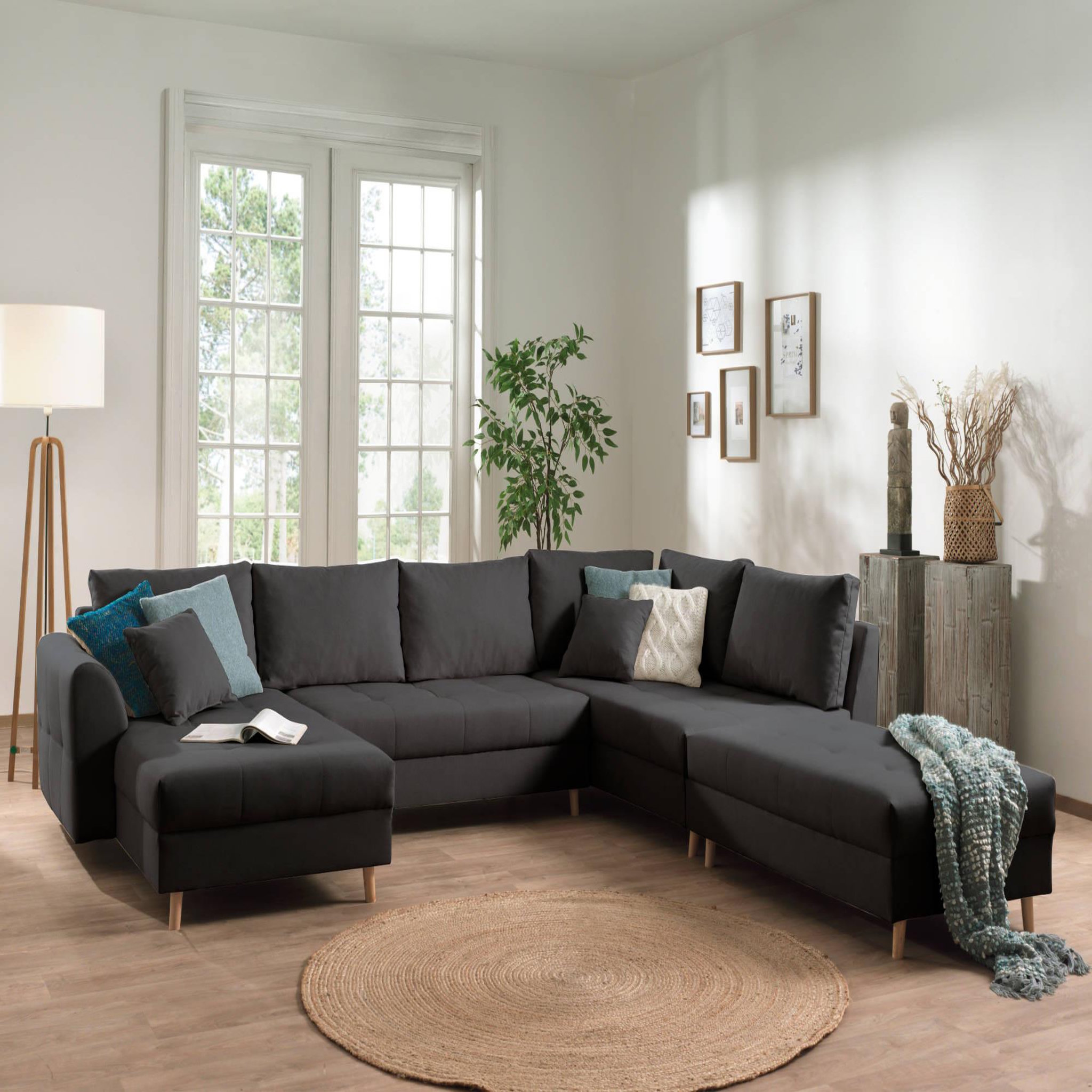Voir la diapositive 4 : LISA DESIGN Rune - canapé panoramique - avec pouf d'appoint - 7 places - style scandinave - droit