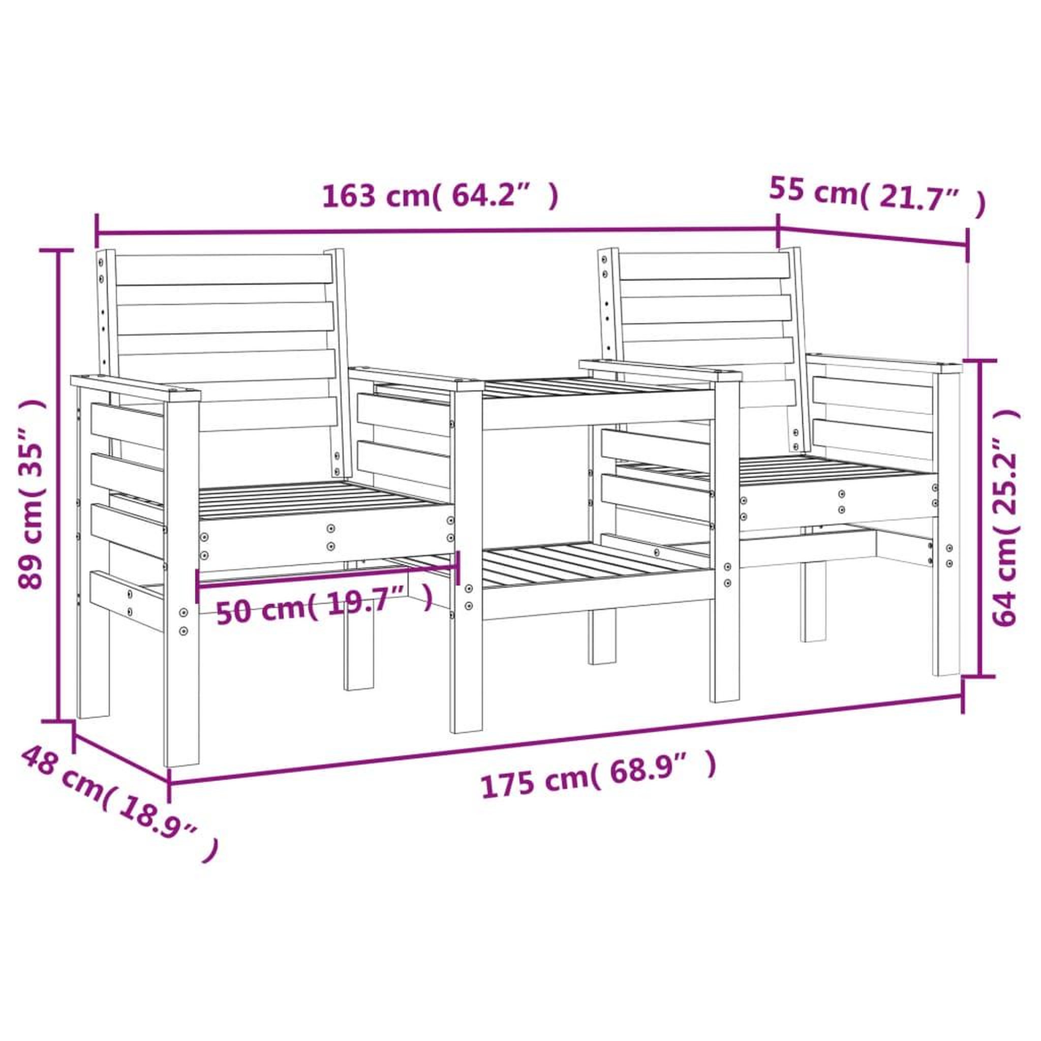 Voir la diapositive 6 : VIDAXL Banc de jardin avec table 2 places bois de pin massif