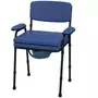 HOMCOM Chaise percée réglable - chaise de toilette - seau amovible pliable, coussin, accoudoirs - acier noir PVC bleu