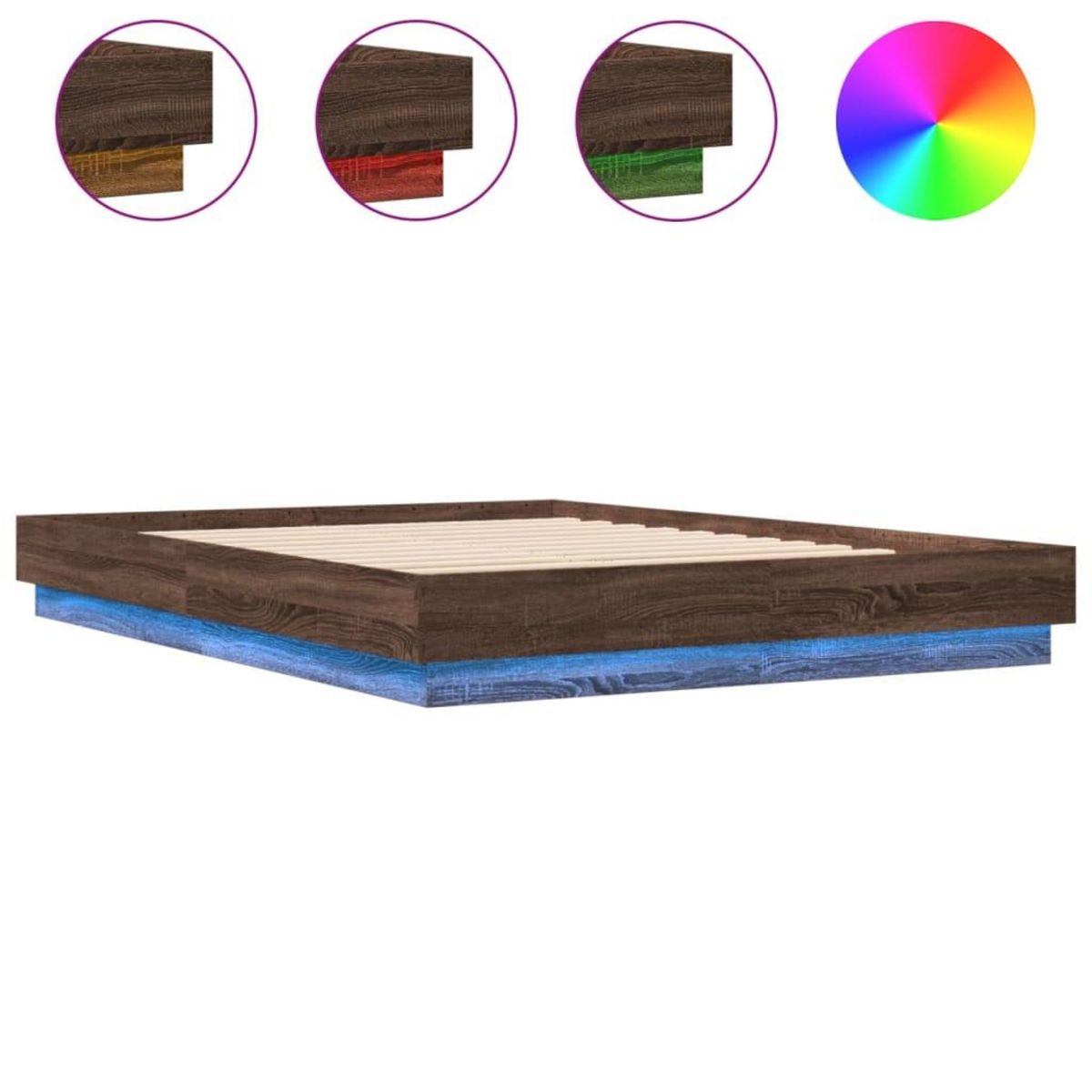 VIDAXL Cadre de lit avec LED sans matelas chene marron 150x200 cm
