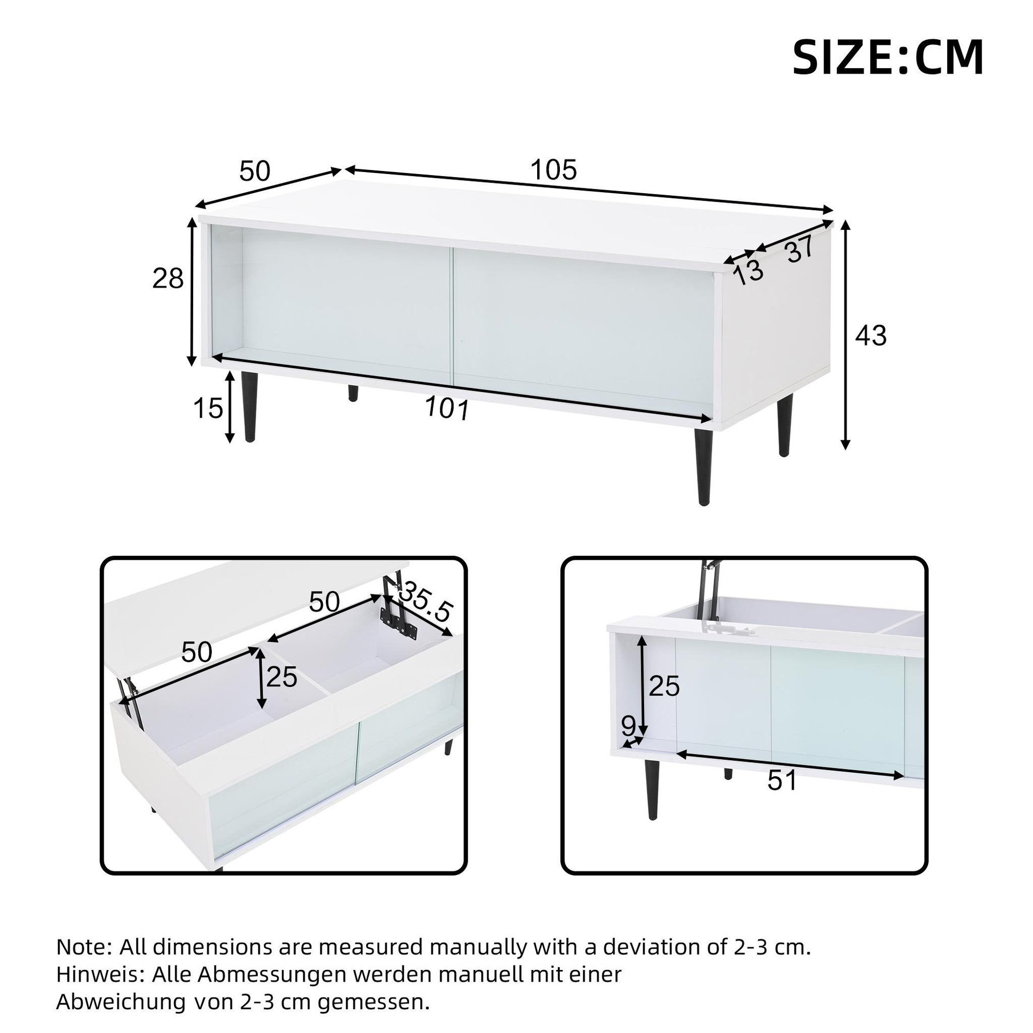 Voir la diapositive 3 : MERAX Table basse relevable rectangulaire blanc - 50x105 cm led panneau de particules