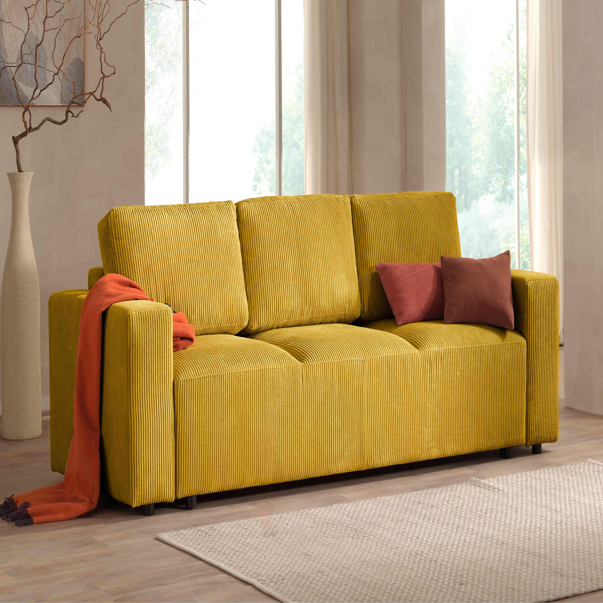 Voir la diapositive 2 : LISA DESIGN Livy - canapé droit convertible - avec coffre - en velours côtelé - 3 places