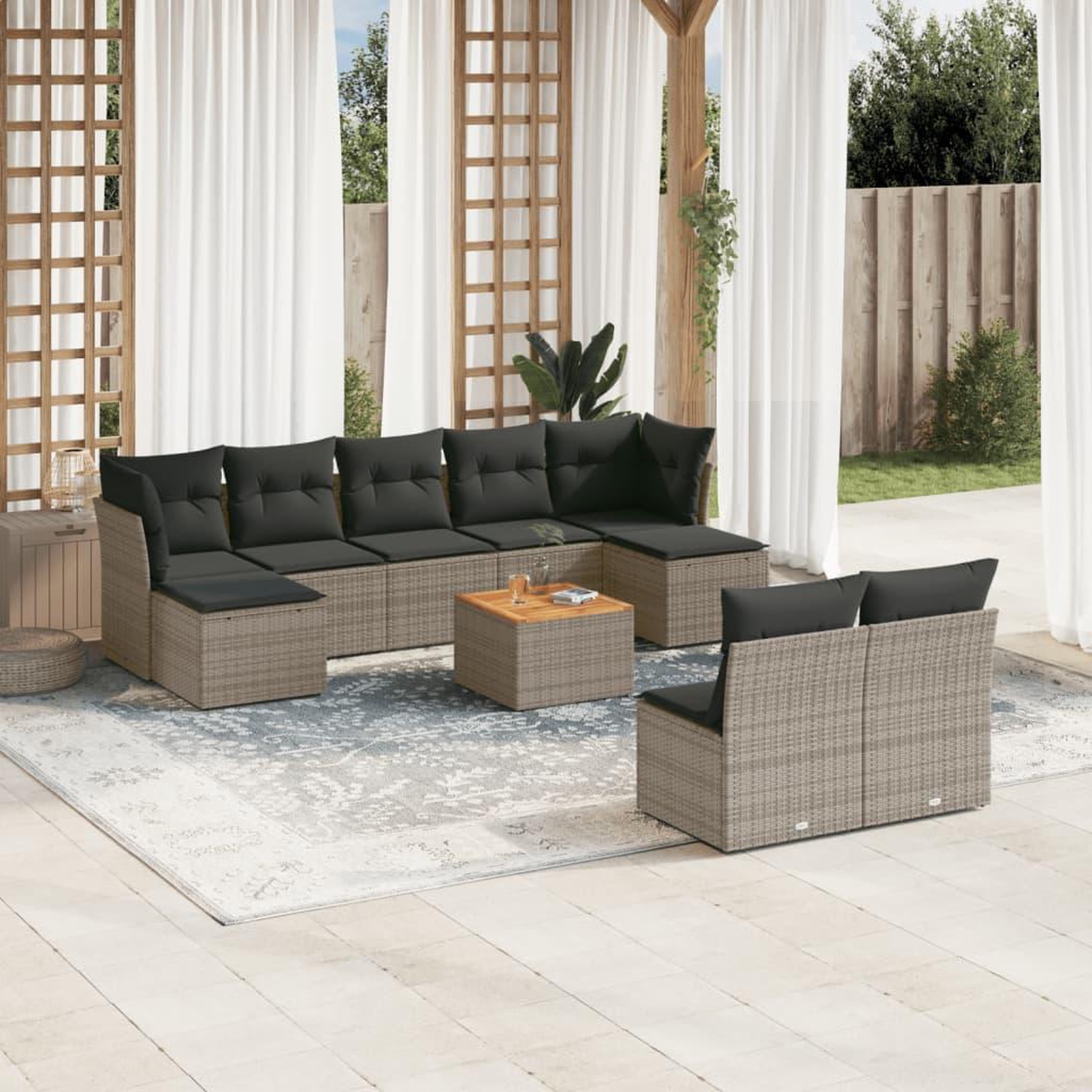 VIDAXL Salon de jardin avec coussins 10 pcs gris resine tressee