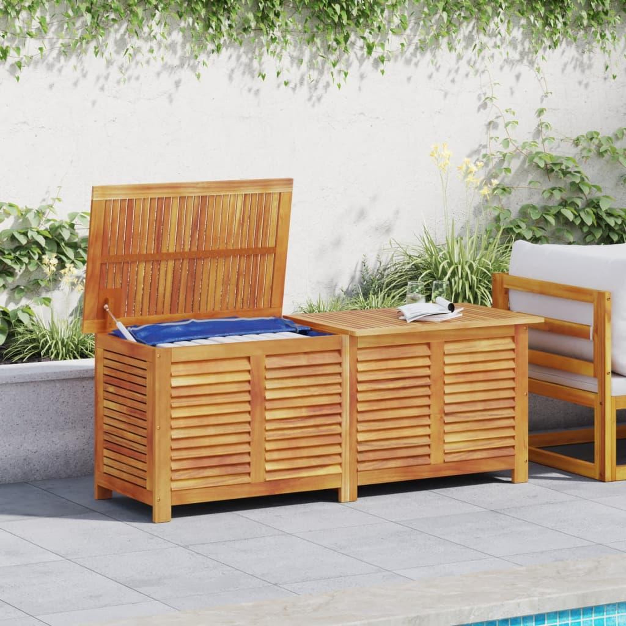 Voir la diapositive 3 : VIDAXL Boîte de rangement de jardin persiennes 150x50x56cm bois acacia