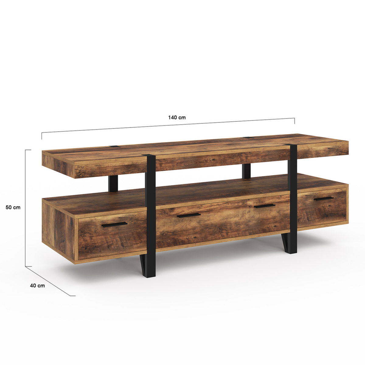 ID MARKET Meuble TV 140 cm AUSTRIA avec tiroirs bois pieds épingle