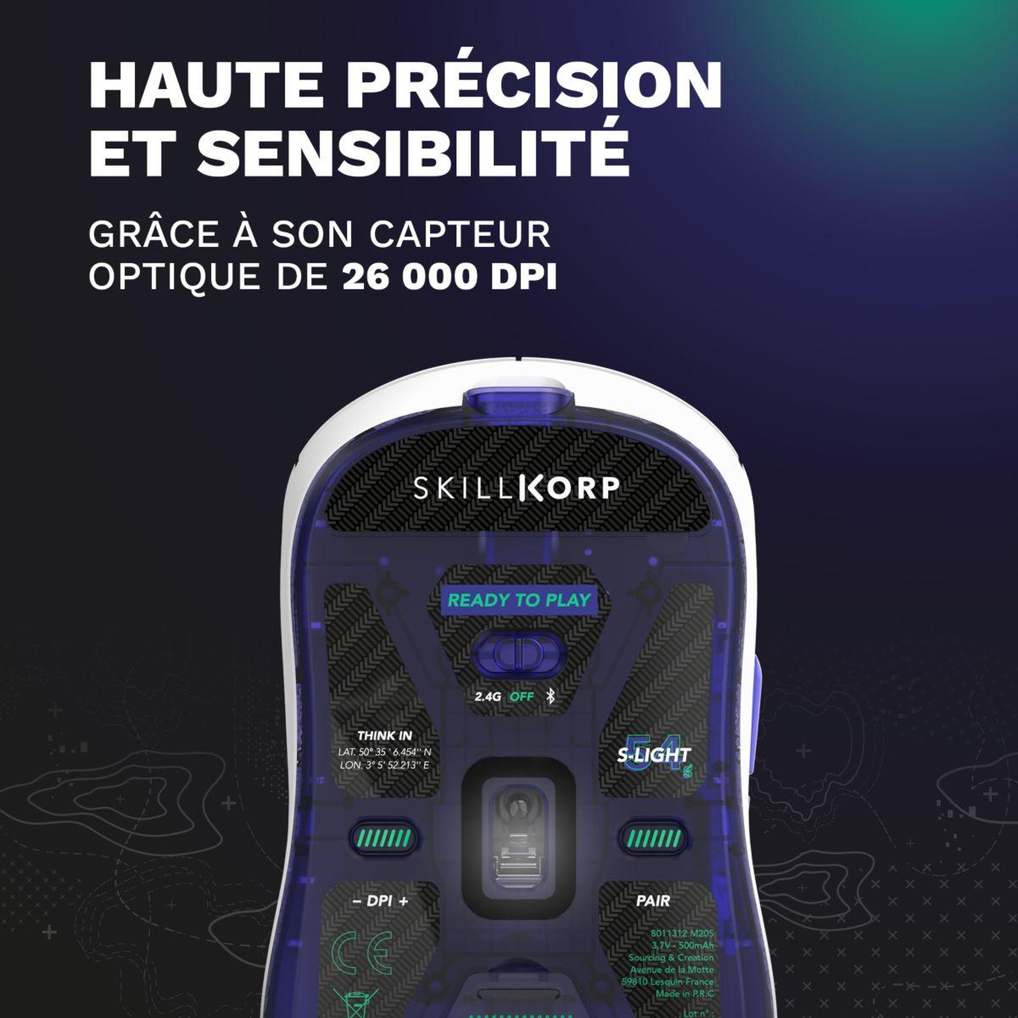 Voir la diapositive 2 : SKILLKORP Souris gamer sans fil m20 blanche ultimate 1k