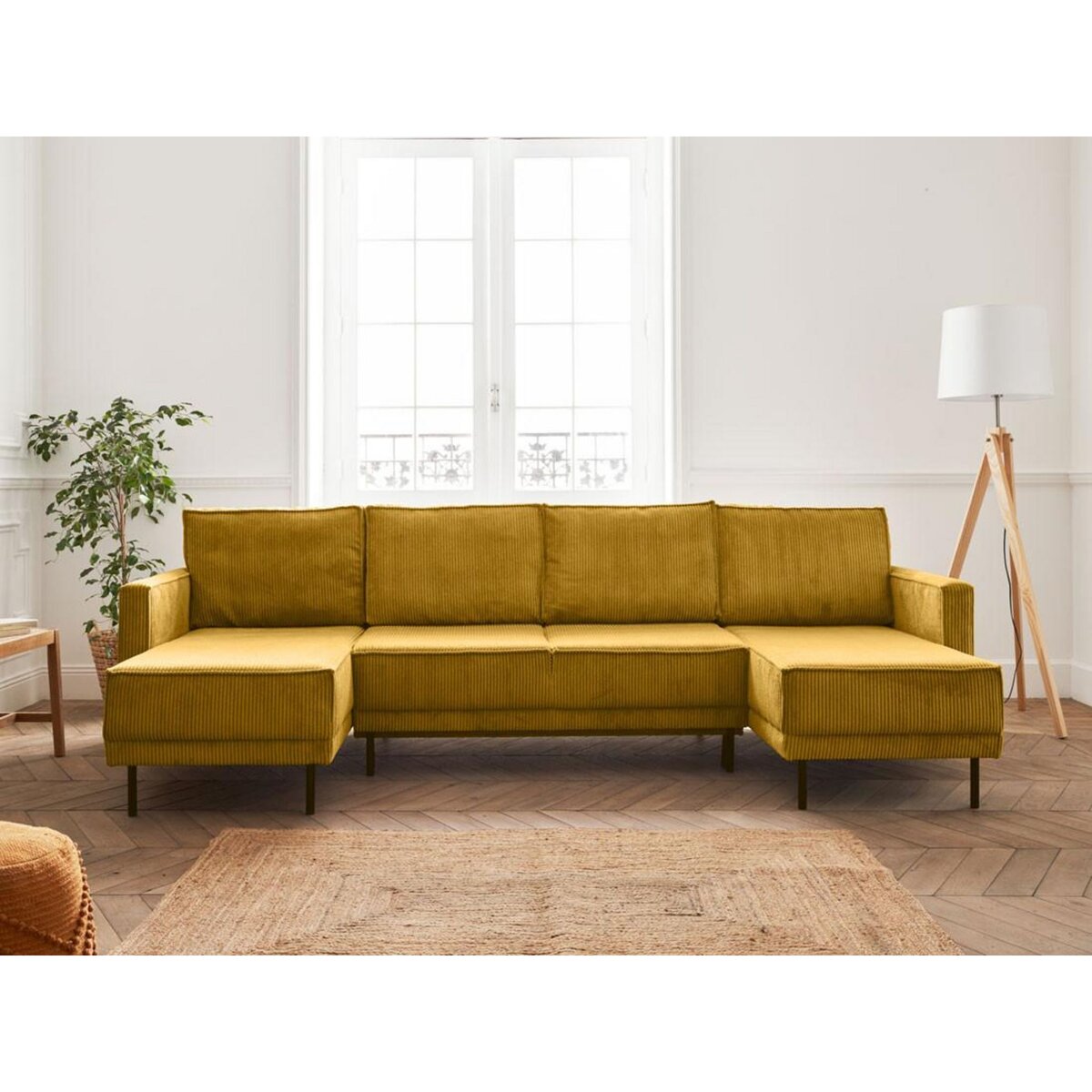 LISA DESIGN Charlie - canapé panoramique en u - 7 places - convertible avec coffre - en velours côtelé