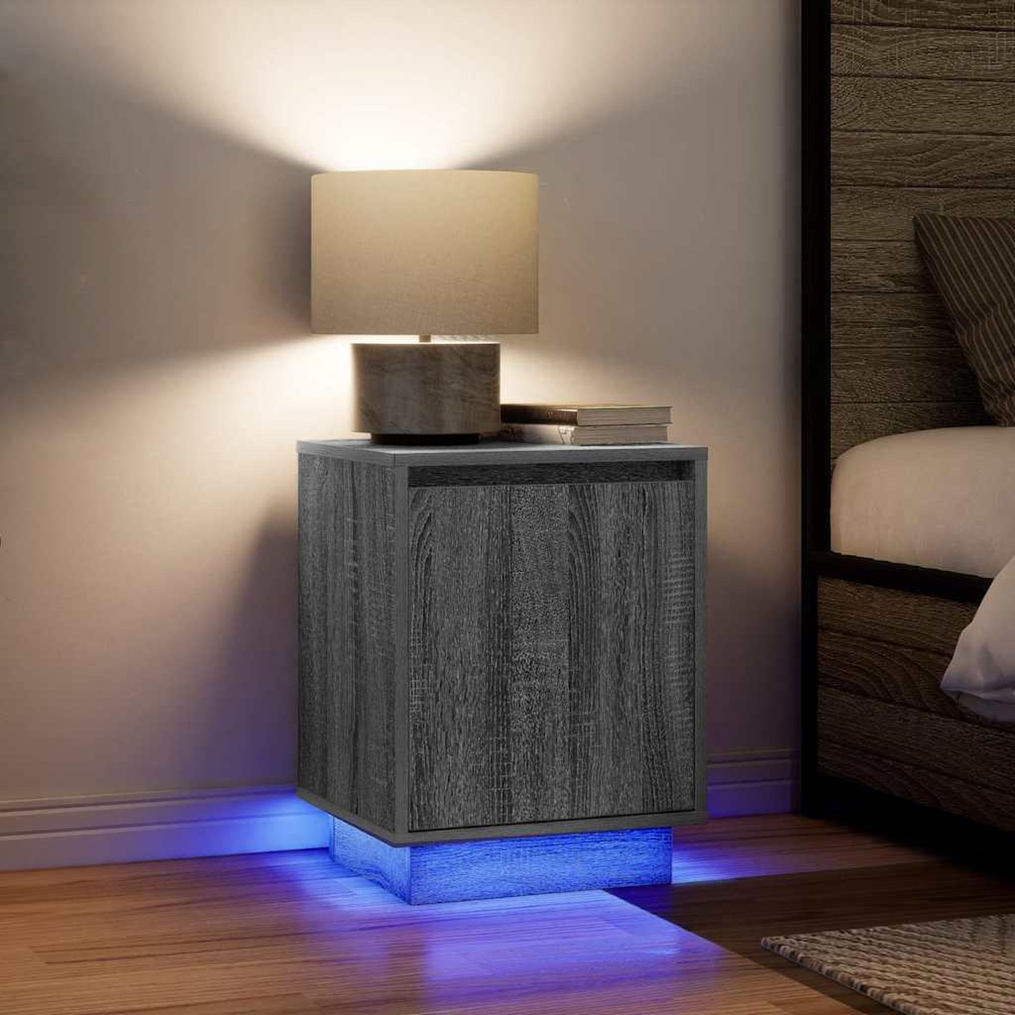 VIDAXL Tables de chevet avec lumieres LED 2 pcs sonoma gris 38x34x50cm