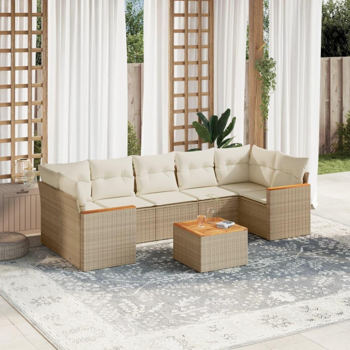 VIDAXL Salon de jardin avec coussins 8 pcs beige resine tressee