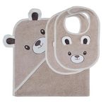 Sensei Maison Ensemble bébé cape de bain + 2 bavoirs BOBBY L'OURS. Coloris disponibles : Beige
