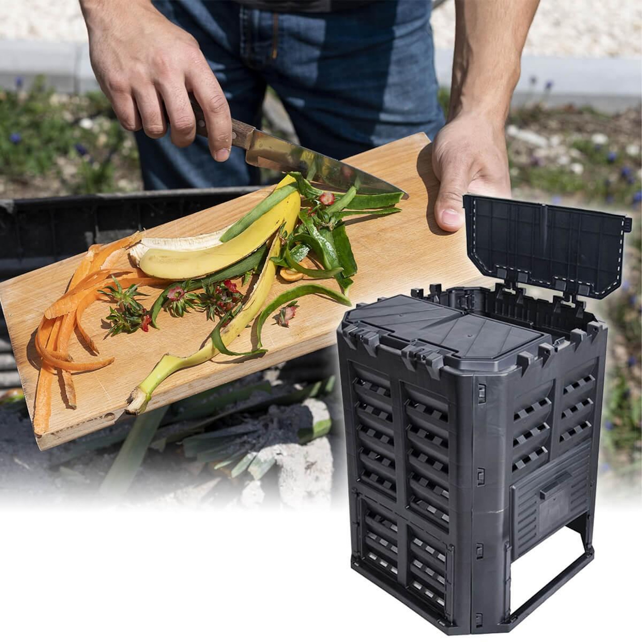 Voir la diapositive 3 : BRIXO Composteur de jardin 360 litres 69 x 69 x h84 cm kompobox brixo