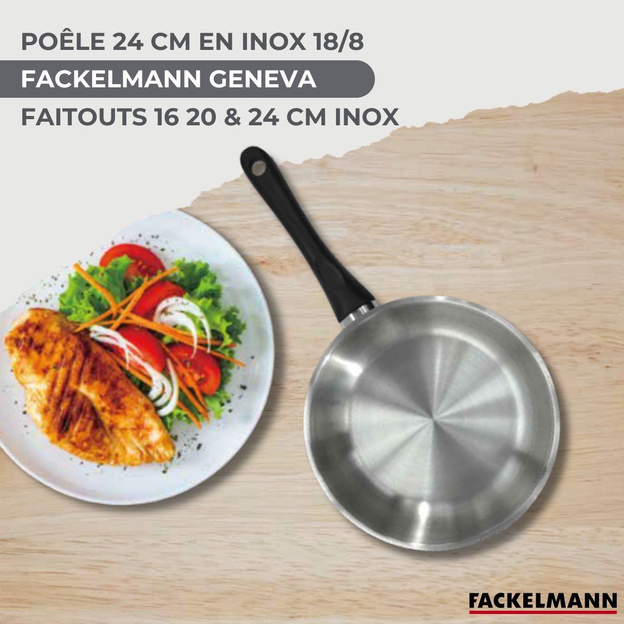 Voir la diapositive 2 : Fackelmann Batterie de cuisine avec 1 poêle 24 cm et 3 faitouts 16/20/24 cm avec 6 ustensiles de cuisine sans pfas fackelmann généva brillant fénix