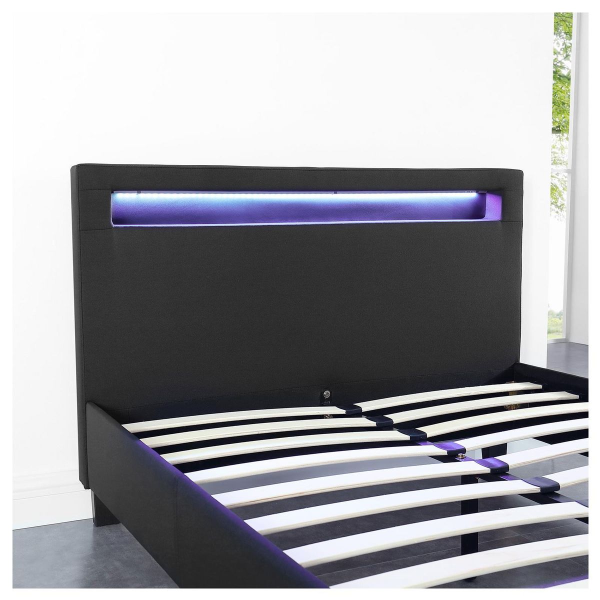 IDIMEX Lit LED simple MARISELA 120x190 cm, avec sommier, revêtement tissu