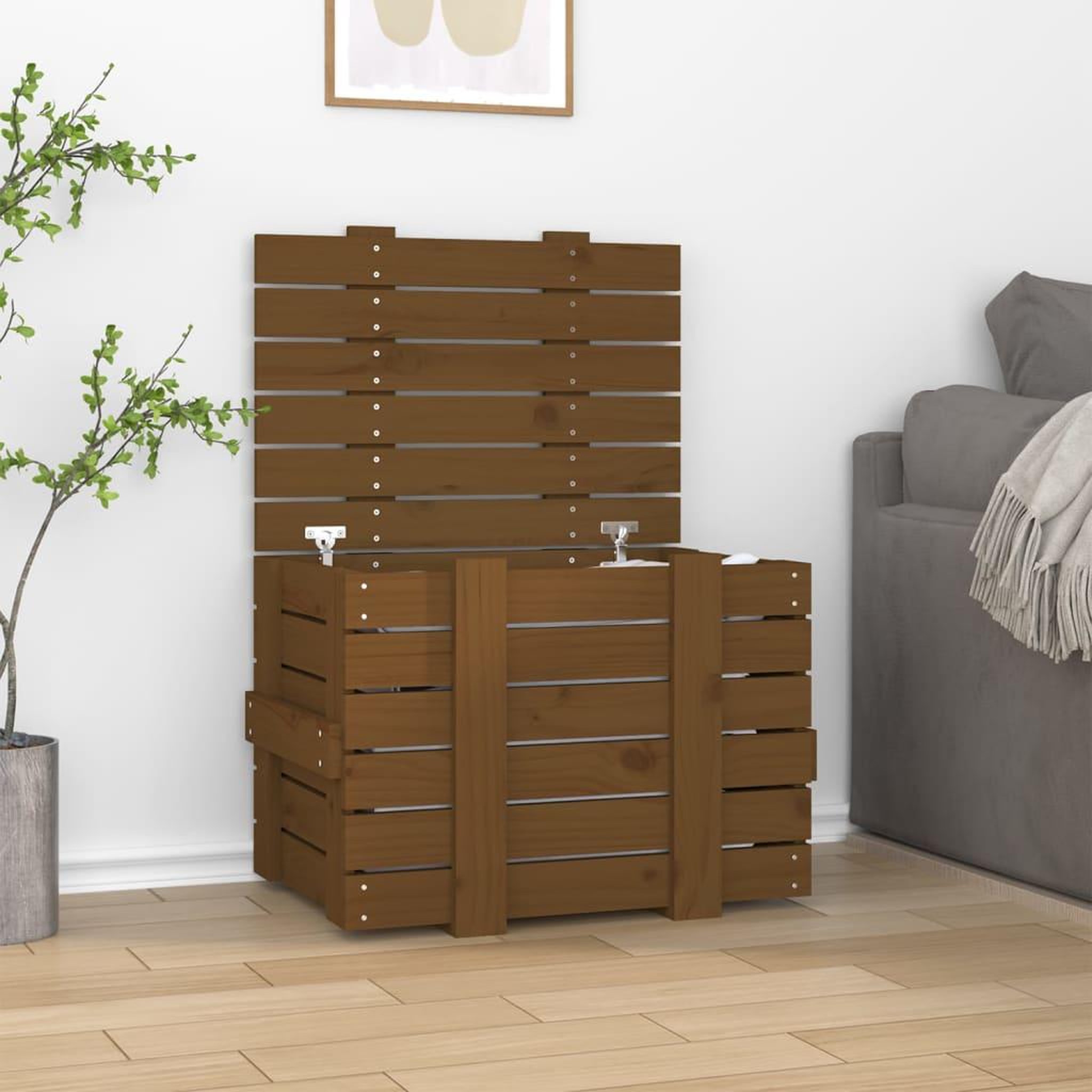 VIDAXL Boîte de rangement Marron miel 58x40,5x42 cm Bois massif pin