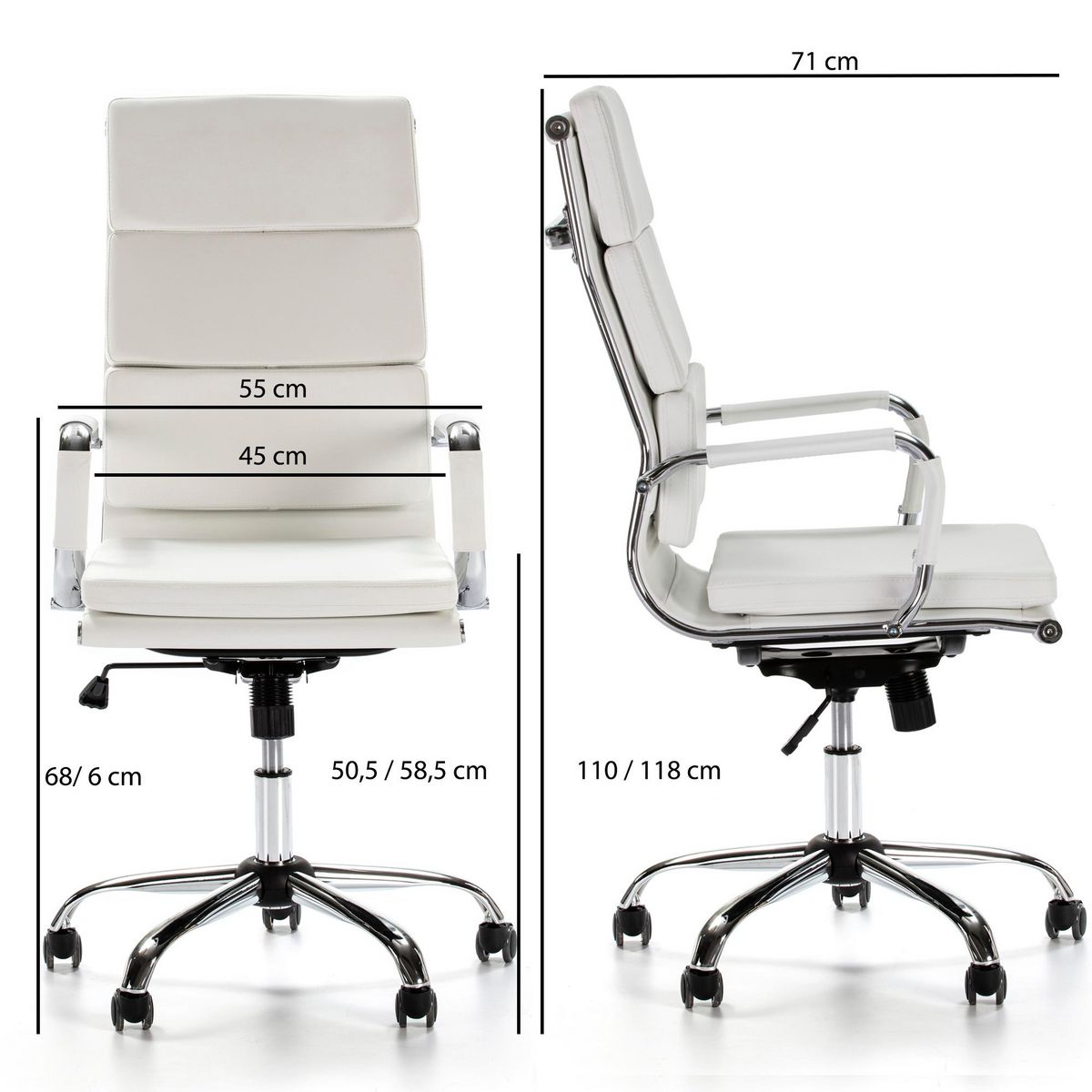 VS VENTA-STOCK Fauteuil de Bureau Morgan inclinable Blanc, Cuir synthétique