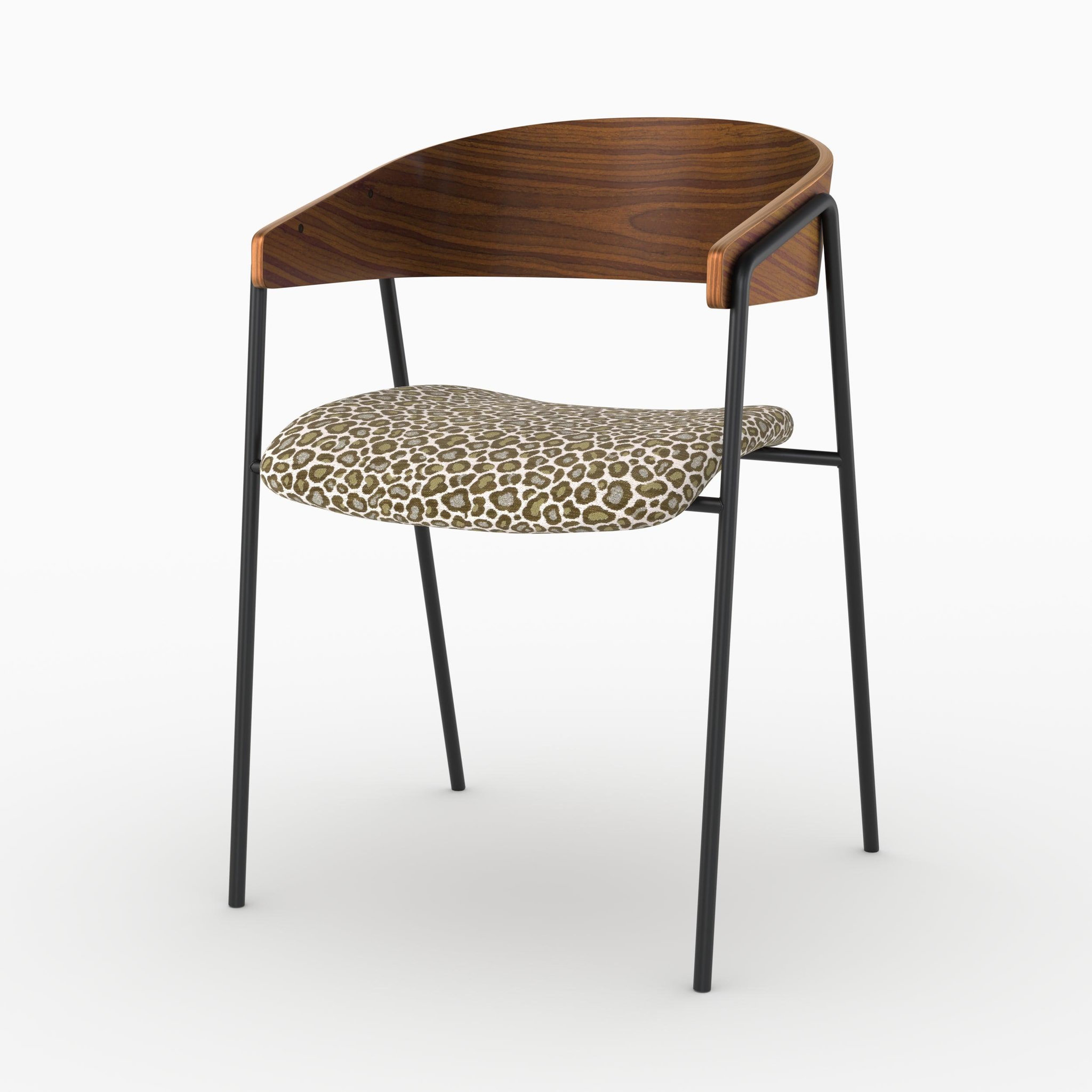 Voir la diapositive 5 : MAISON PAVANE Lot de 2 chaises en tissu léopard vert kaki et bois de noyer-Esmée