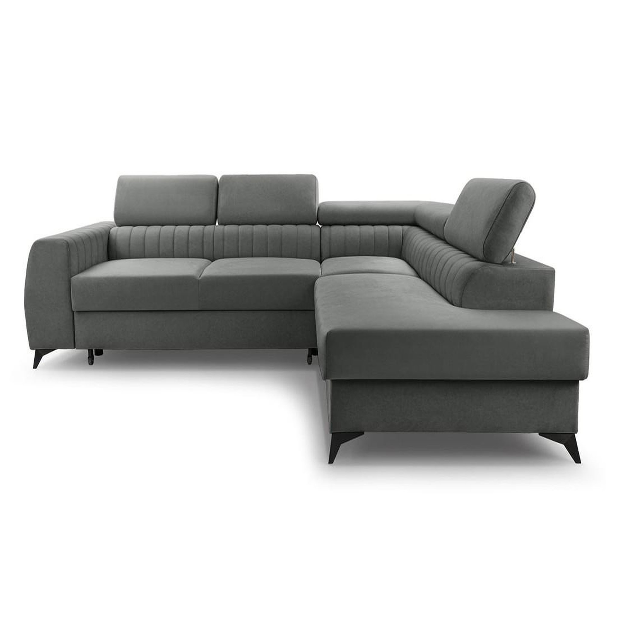 Voir la diapositive 1 : BEST MOBILIER Aneta - canapé d'angle droit 5 places - convertible avec coffre et têtières - en velours