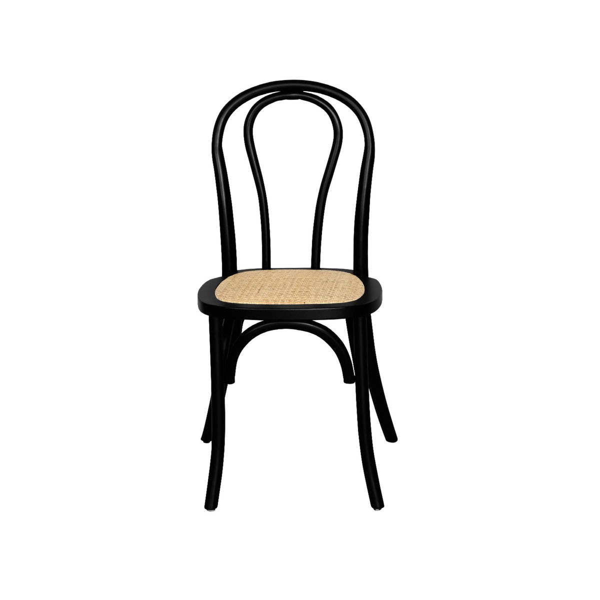 SWEEEK Lot de 4 chaises vintage en bois avec assise en rotin et dossier arrondi. coloris noir. L 48 x P 49.5 x H 90cm