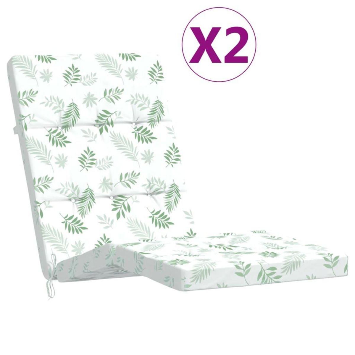 VIDAXL Coussins de chaise longue lot de 2 motif de feuilles
