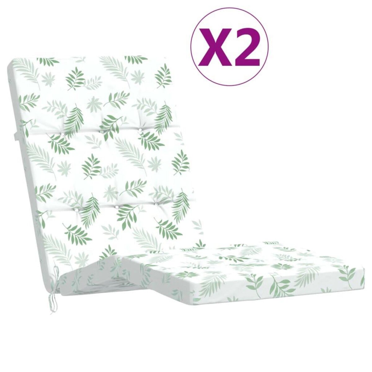 VIDAXL Coussins de chaise longue lot de 2 motif de feuilles