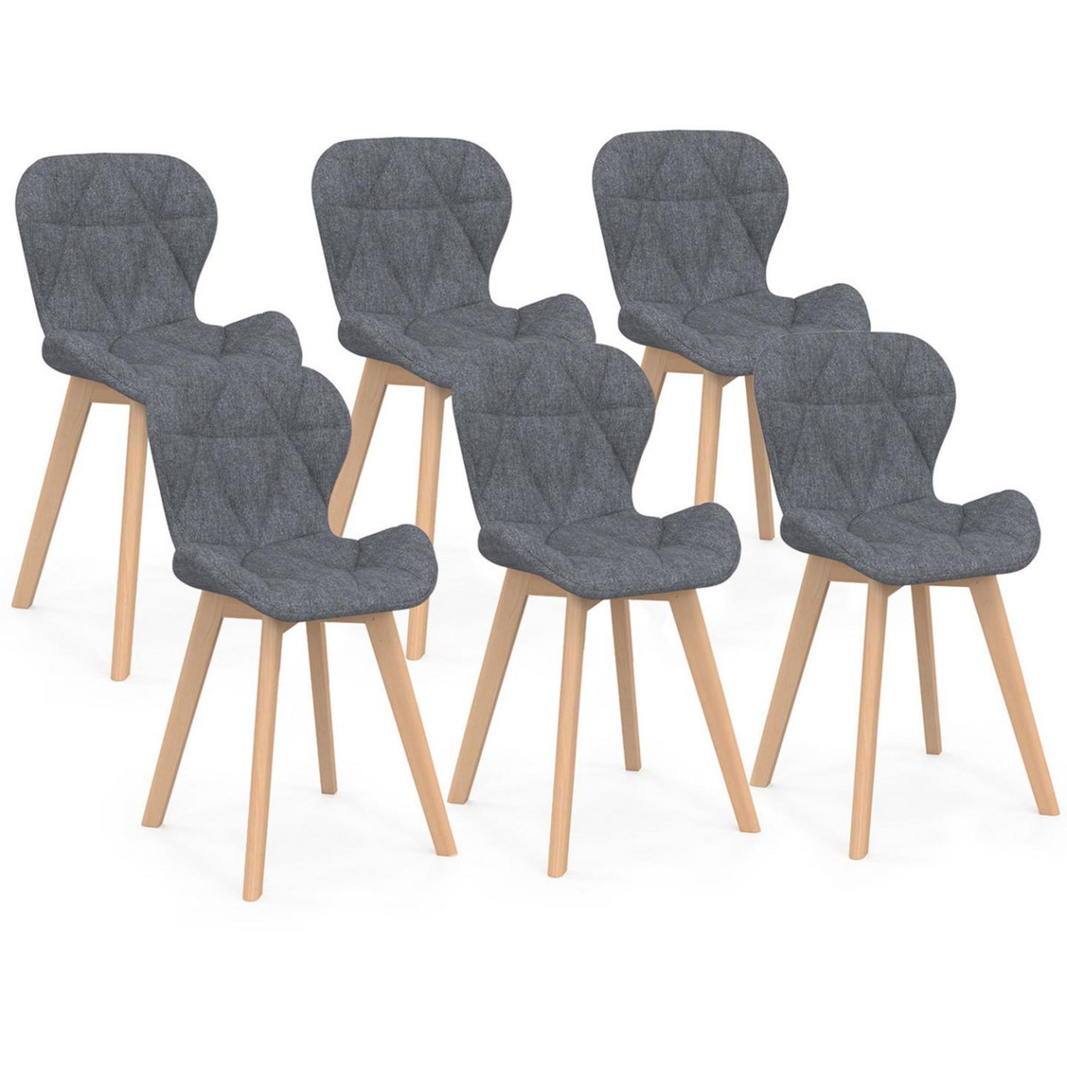 ID MARKET Lot de 6 chaises ROBINE en tissu gris foncé pour salle à manger