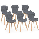ID MARKET Lot de 6 chaises ROBINE en tissu gris foncé pour salle à manger