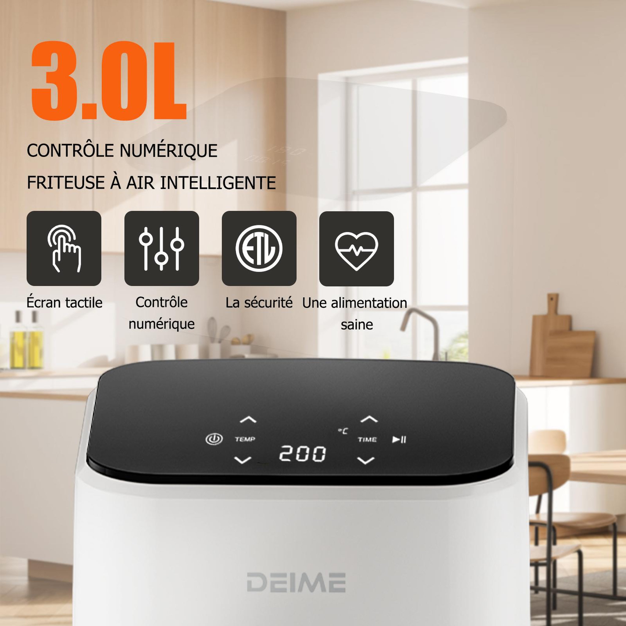 Voir la diapositive 6 : DEIME DEIME - Airfryer  2,5 l 1000 w écran tactile cuisson 360° – blanc