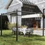 Voir la diapositive 4 : OUTSUNNY Pergola rétractable 3 x 3 m acier époxy noir polyester haute densité 180 g/m² UPF30+ crème
