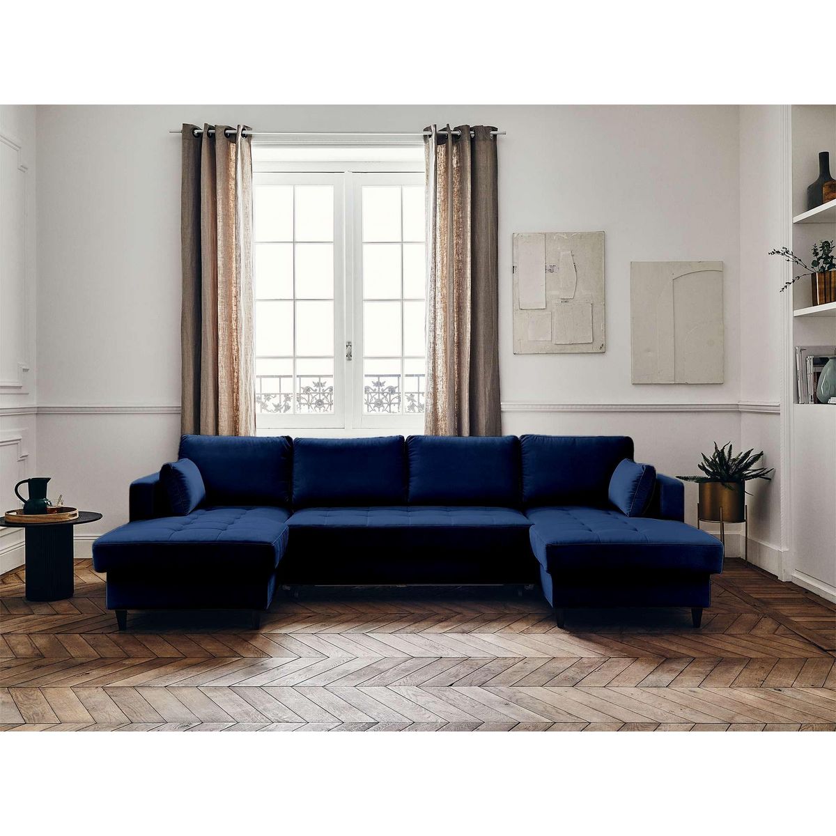 LISA DESIGN Anna - canapé panoramique en u - 7 places - convertible avec coffre - en velours