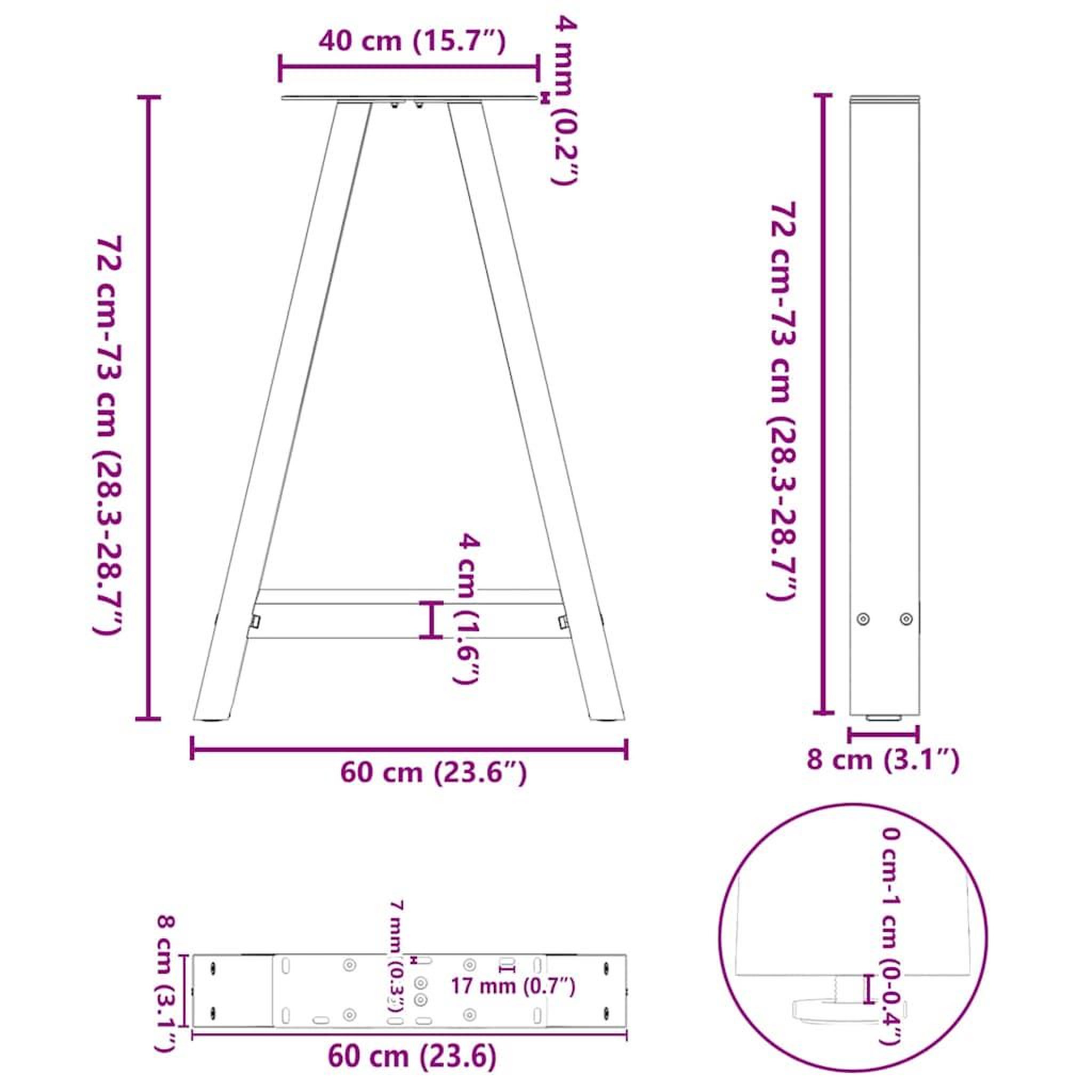 Voir la diapositive 6 : VIDAXL Pieds de table basse forme de A 2 pcs blanc 60x(72-73) cm acier