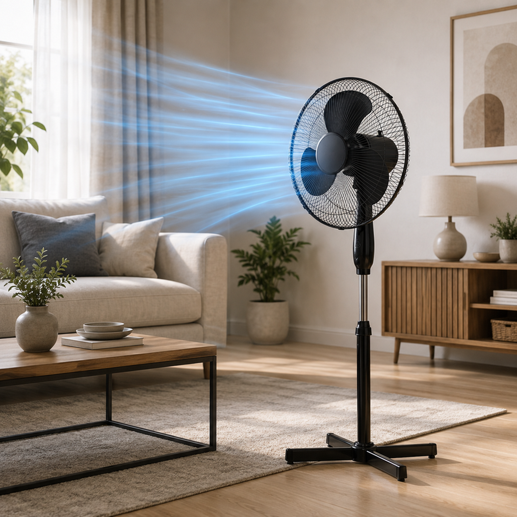 Voir la diapositive 3 : Ventilateur sur pied silencieux 40 cm – 3 vitesses