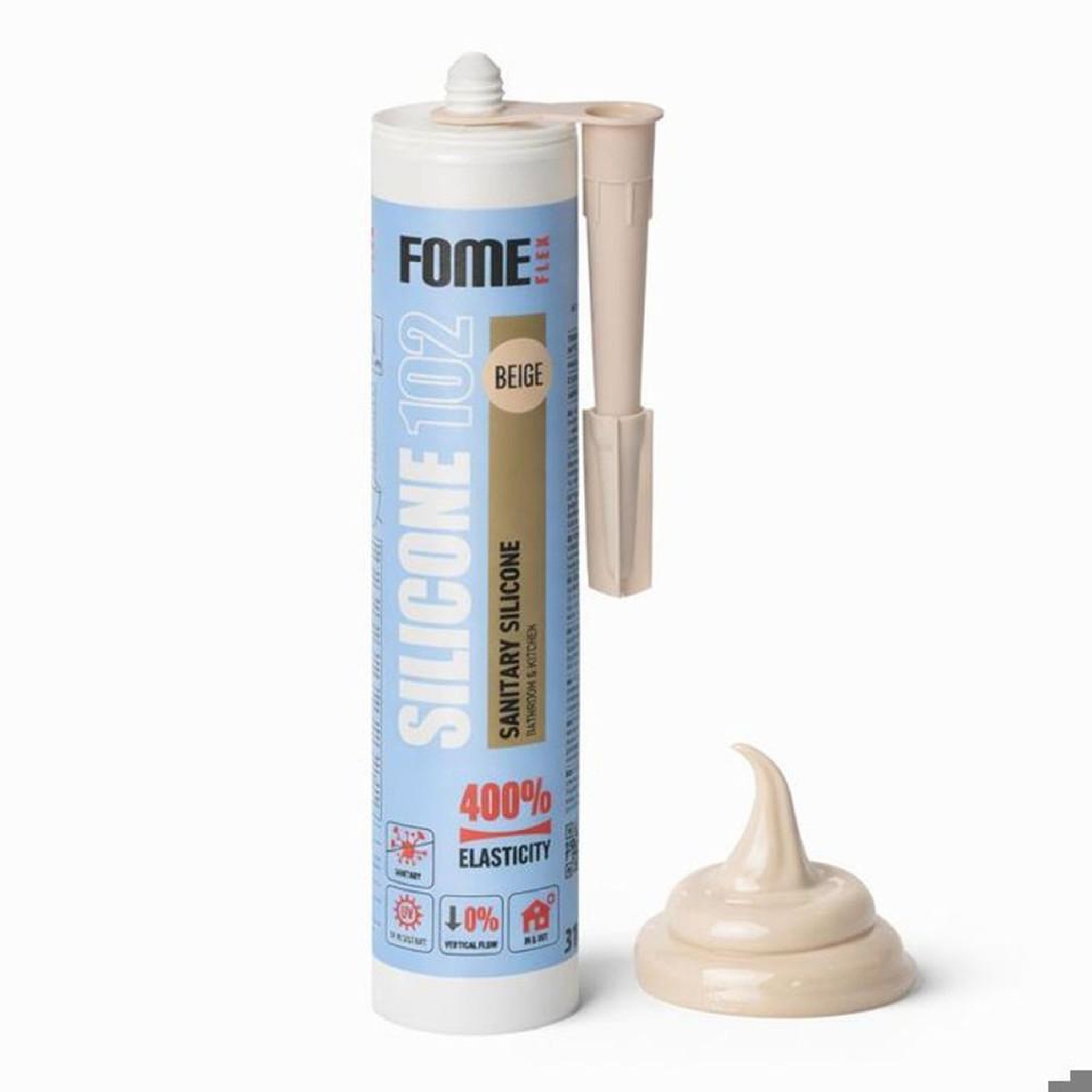 Mastic silicone sanitaire acétique FOME FLEX 102 beige 300 mL anti-moisissure pour joints cuisine et salle de bain