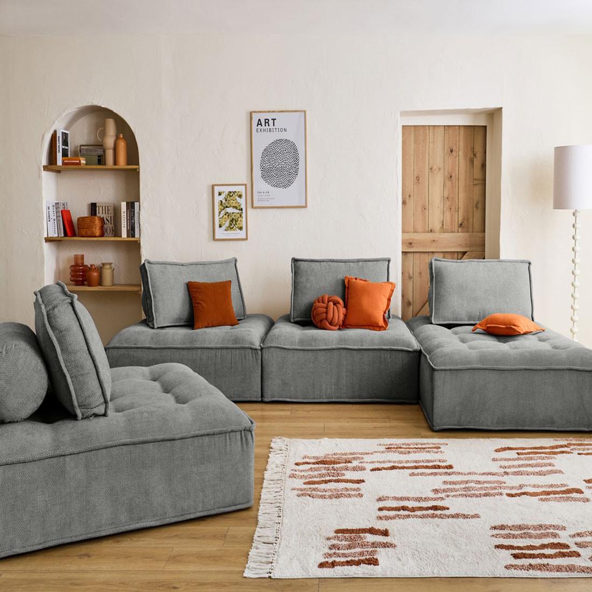 Voir la diapositive 2 : BEST MOBILIER Marisol - canapé panoramique modulable 7 places - velours texturé