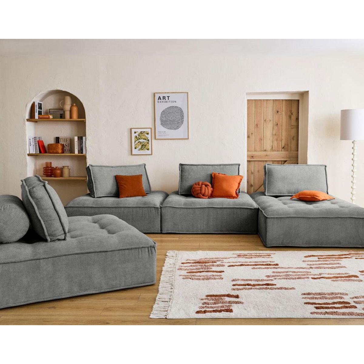 BEST MOBILIER Marisol - canapé panoramique modulable 7 places - velours texturé