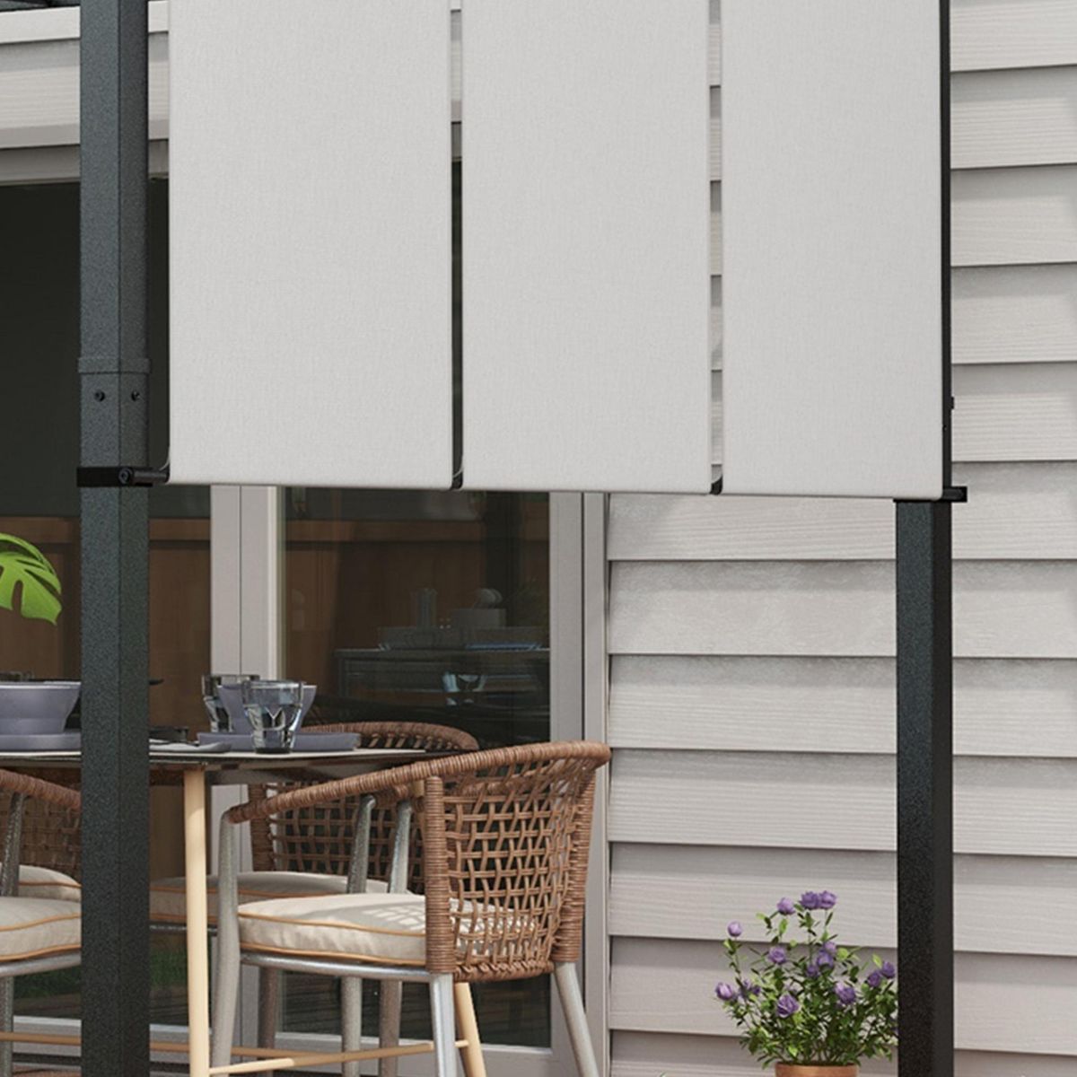 OUTSUNNY Pergola 3 toiles coulissantes - dim. 3,57L x 2,96l x 2,35H m - acier époxy noir polyester haute densité gris