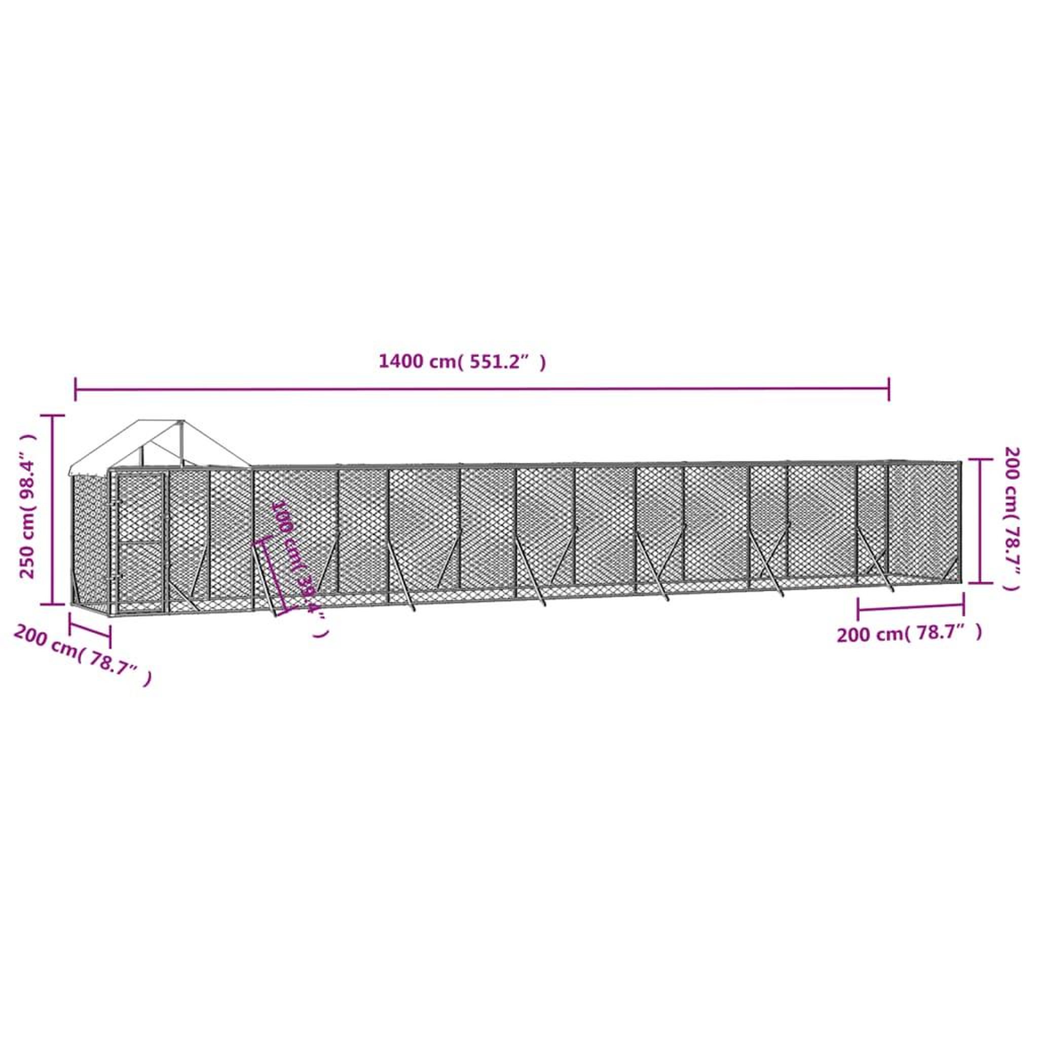 Voir la diapositive 5 : VIDAXL Chenil d'exterieur pour chiens avec toit argente 14x2x2,5 m