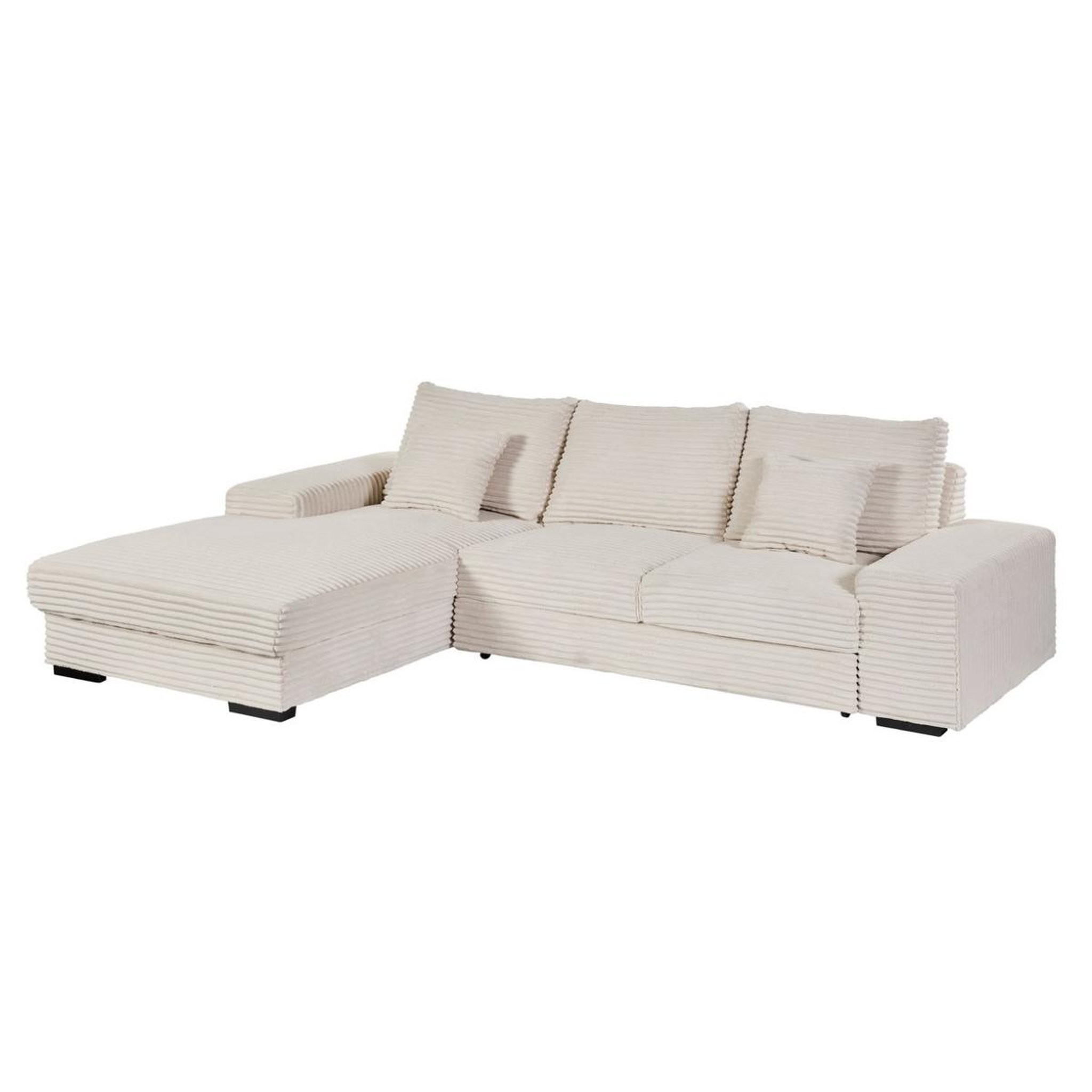 Voir la diapositive 3 : JLC KREATION Canapé d'angle convertible tissu côtelé beige niagara