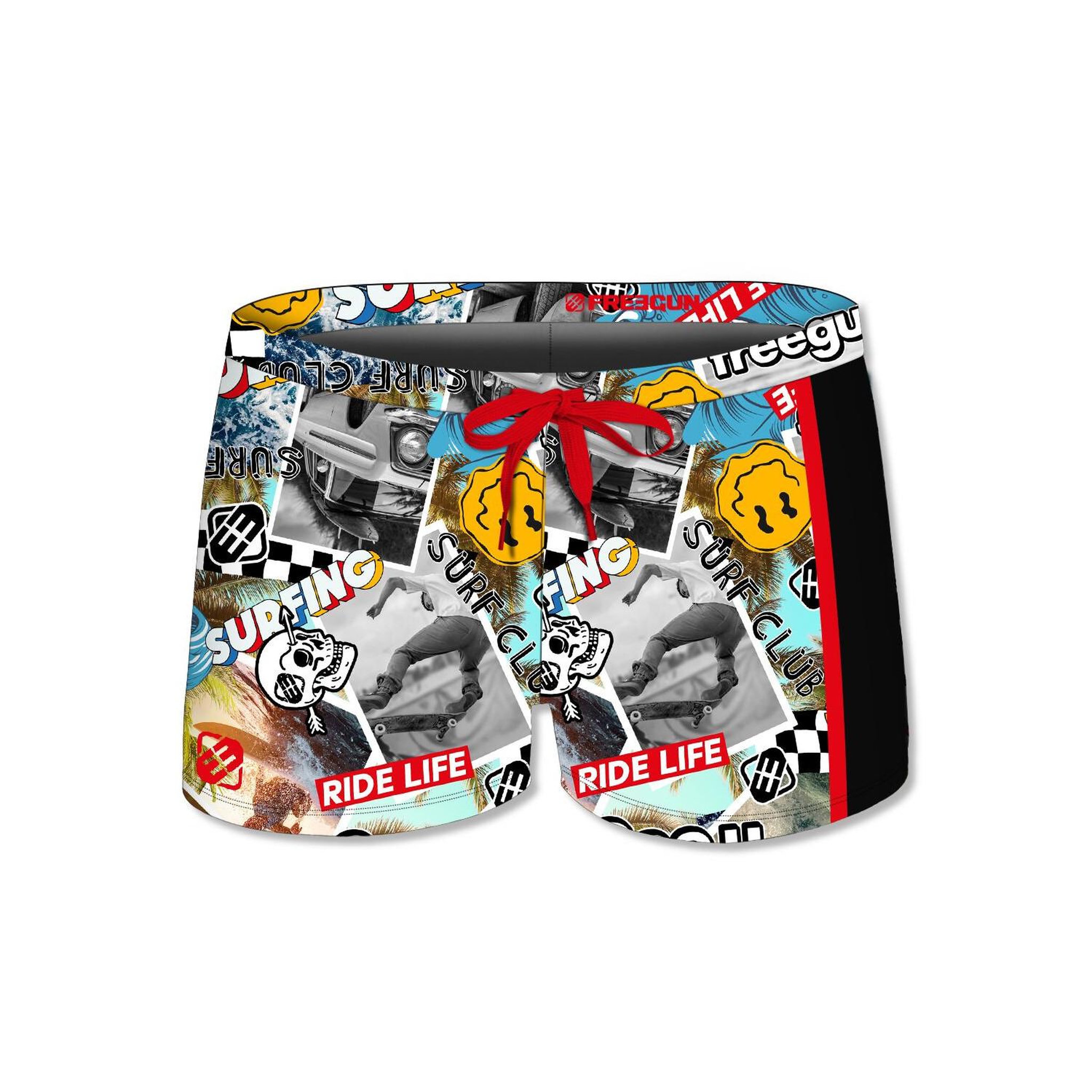 FREEGUN Boxer de bain enfant imprimé vibes. Coloris disponibles : Rouge