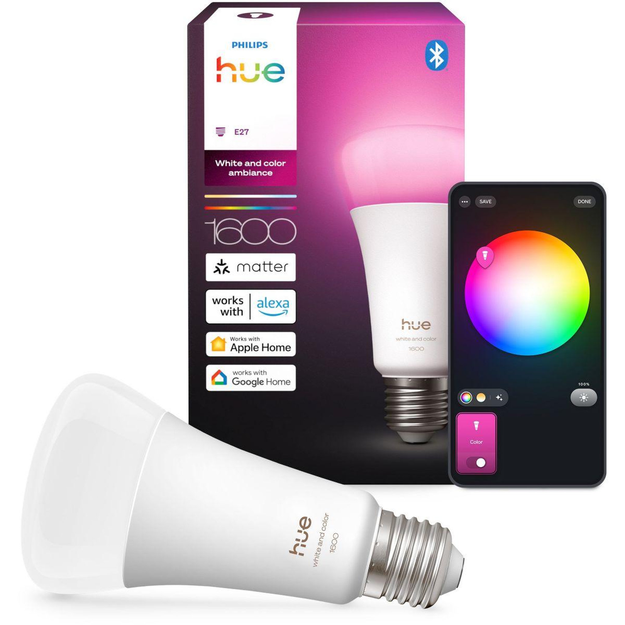 Voir la diapositive 4 : PHILIPS HUE Ampoule LED connectée E27 White&Color Ambiance 100W