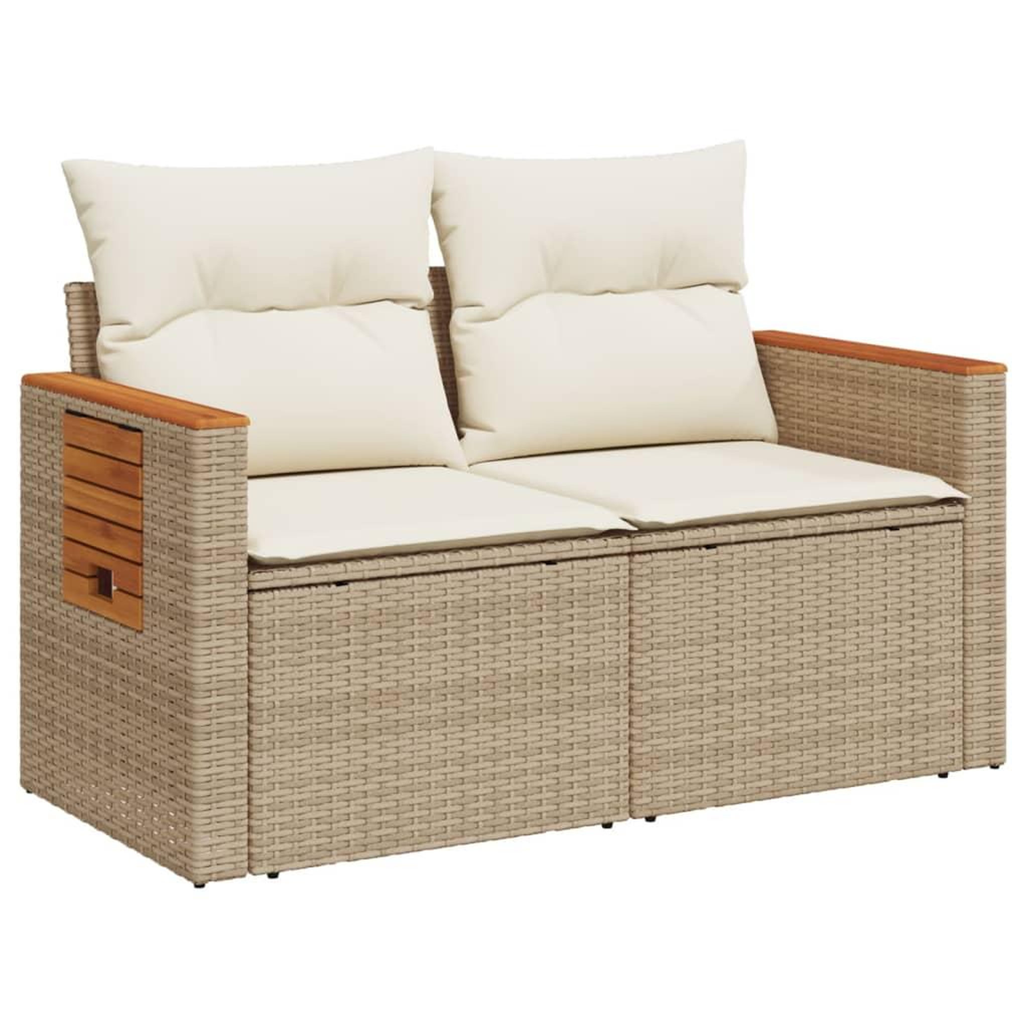 Voir la diapositive 2 : VIDAXL Canape de jardin avec coussins 2 places beige resine tressee