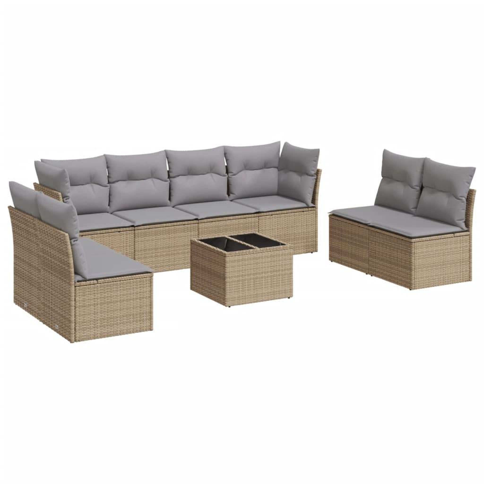 Voir la diapositive 2 : VIDAXL Salon de jardin avec coussins 9 pcs beige resine tressee