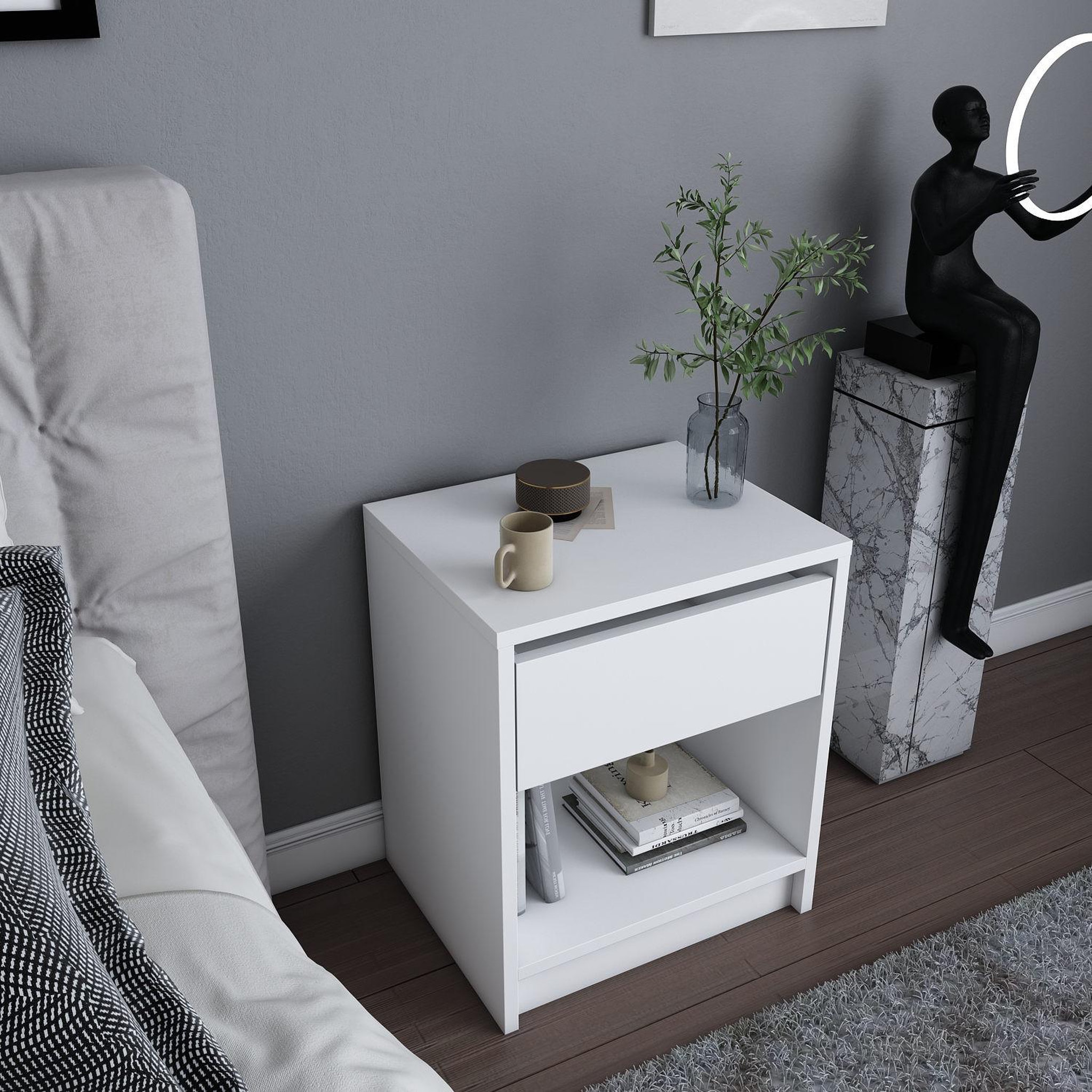 Voir la diapositive 3 : Habitat et Jardin Table de chevet en bois  sheridan  - 45 x 40 x 53 cm - blanc
