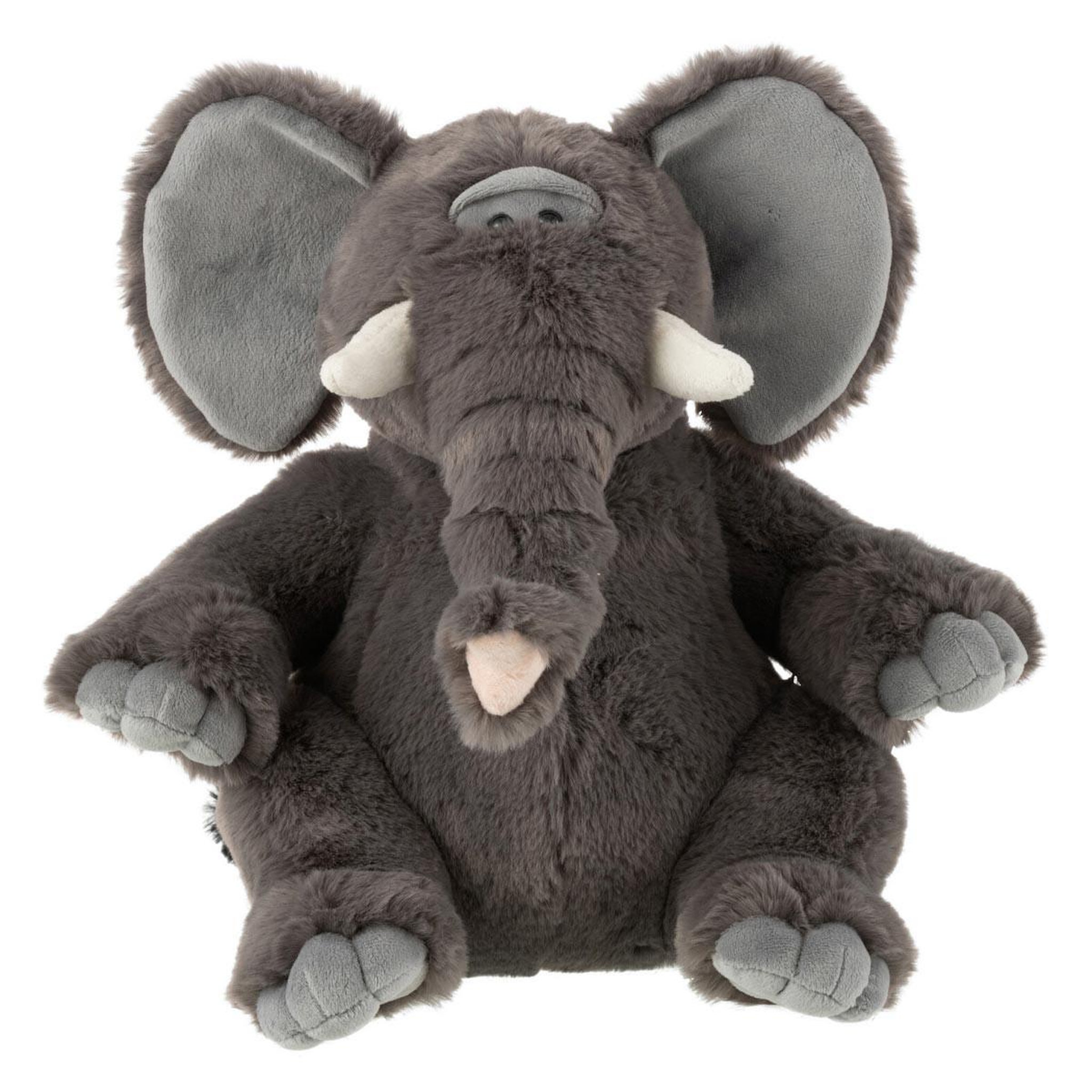 J-LINE Peluche éléphant  trompe  30cm gris